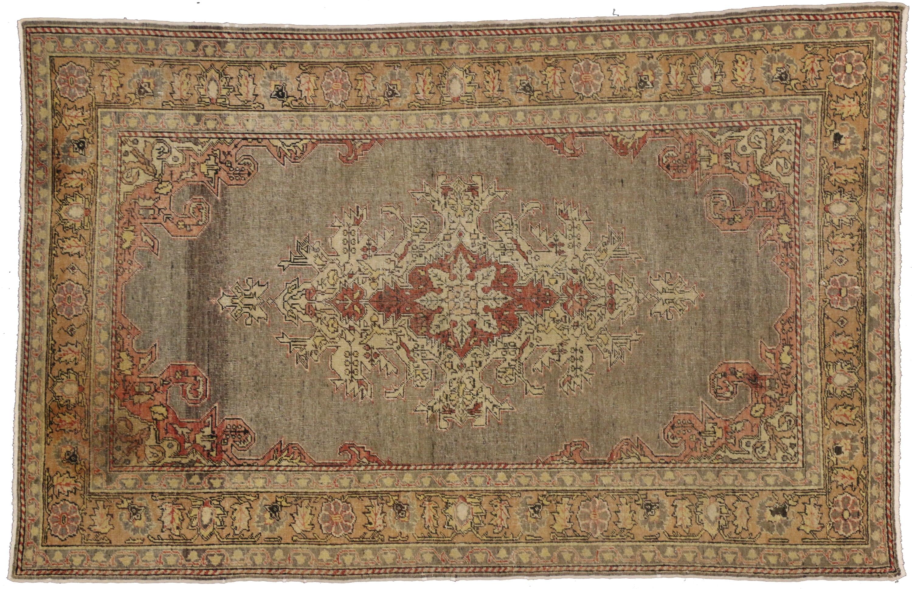 20th Century Distressed Antique Turkish Sivas Rug with Modern Rustic Style For Sale
