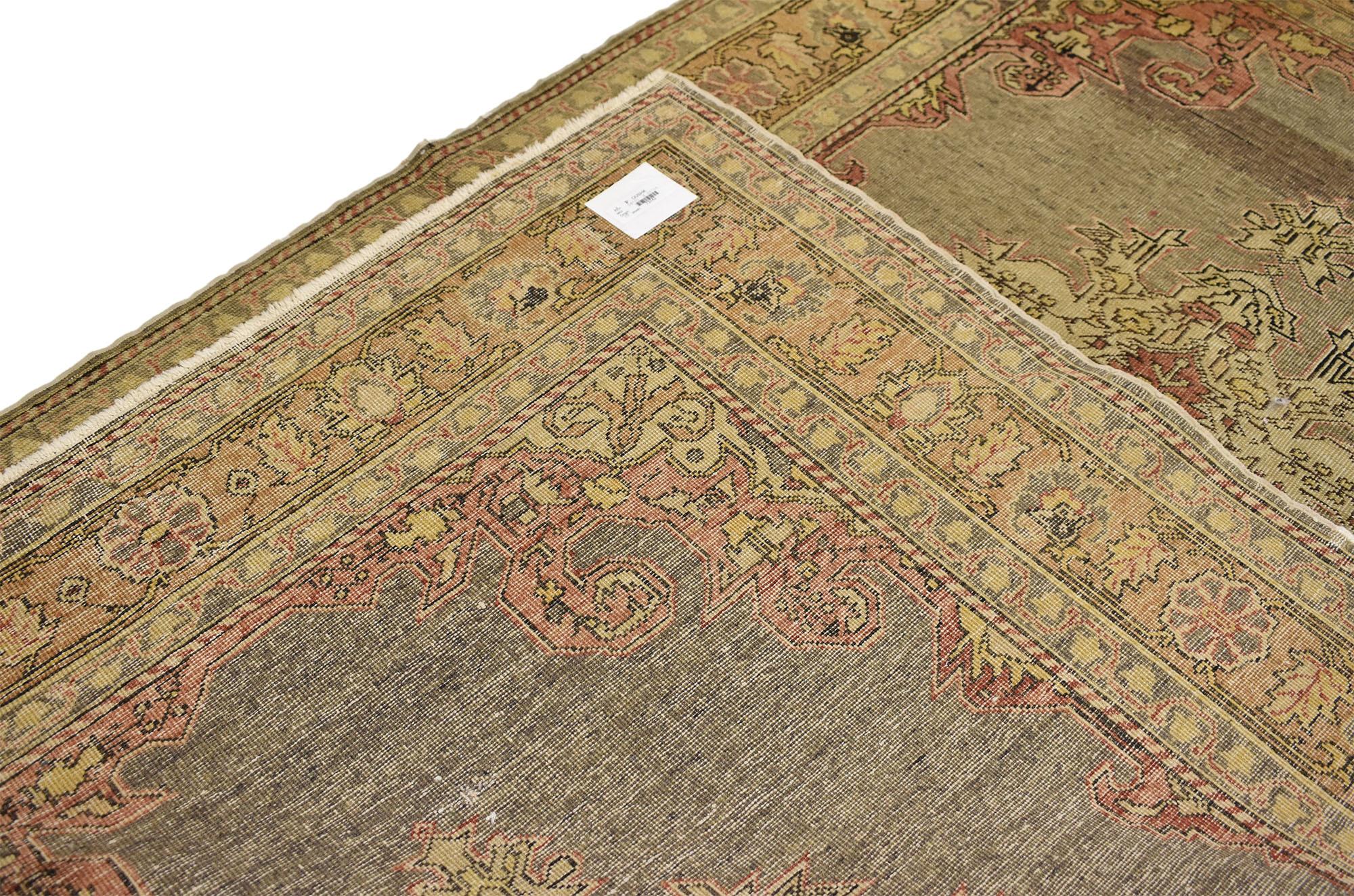 Distressed Antique Turkish Sivas Rug with Modern Rustic Style In Distressed Condition For Sale In Dallas, TX