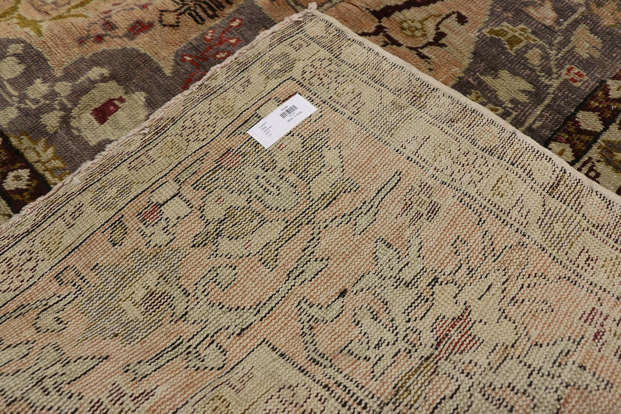 Wool Antique Turkish Sivas Rug with Soft French Art Nouveau Style For Sale