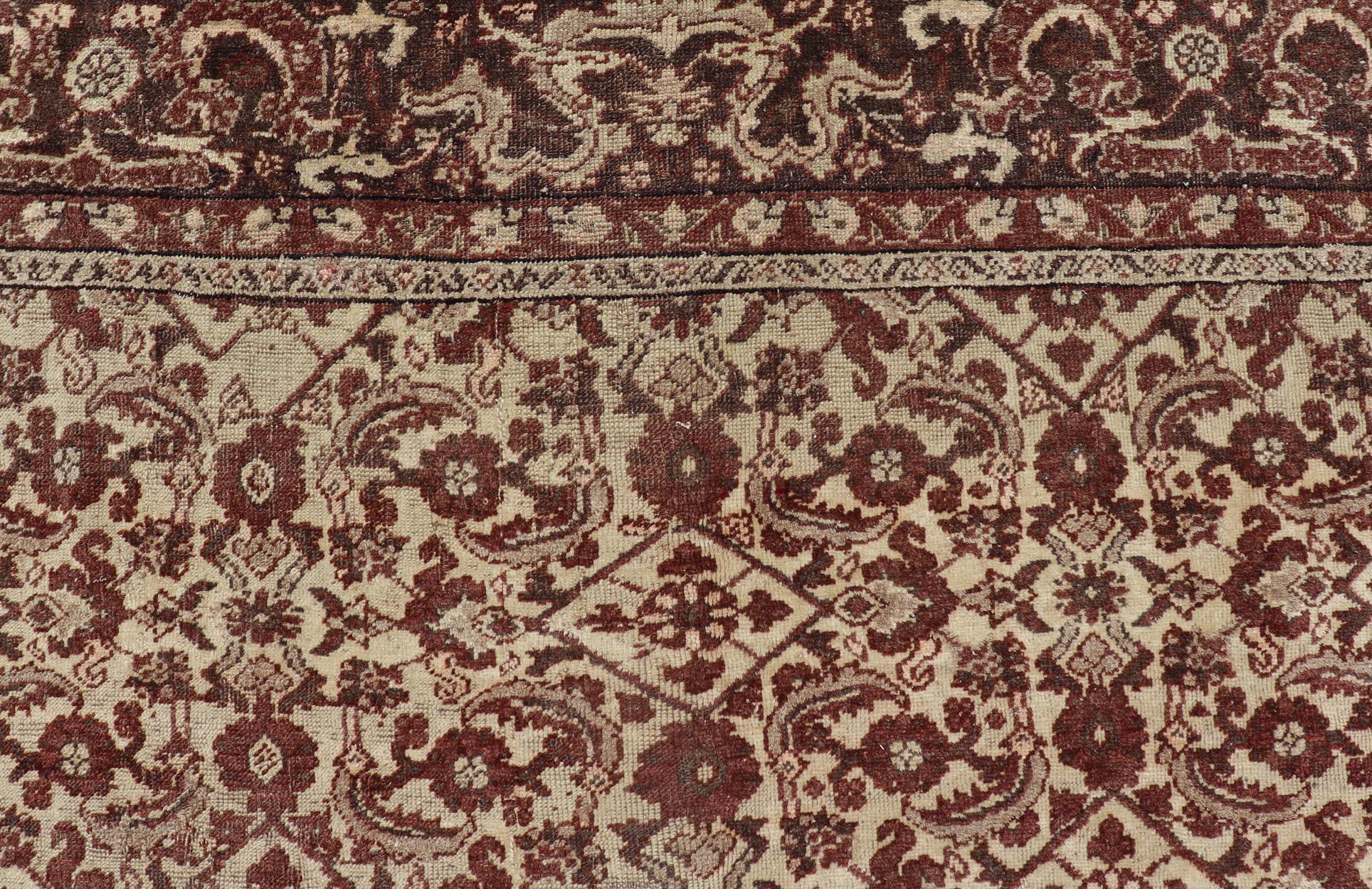 Antique Turkish Sivas Rug with Tan Background and Maroon, Eggplant, Brown Color  For Sale 3