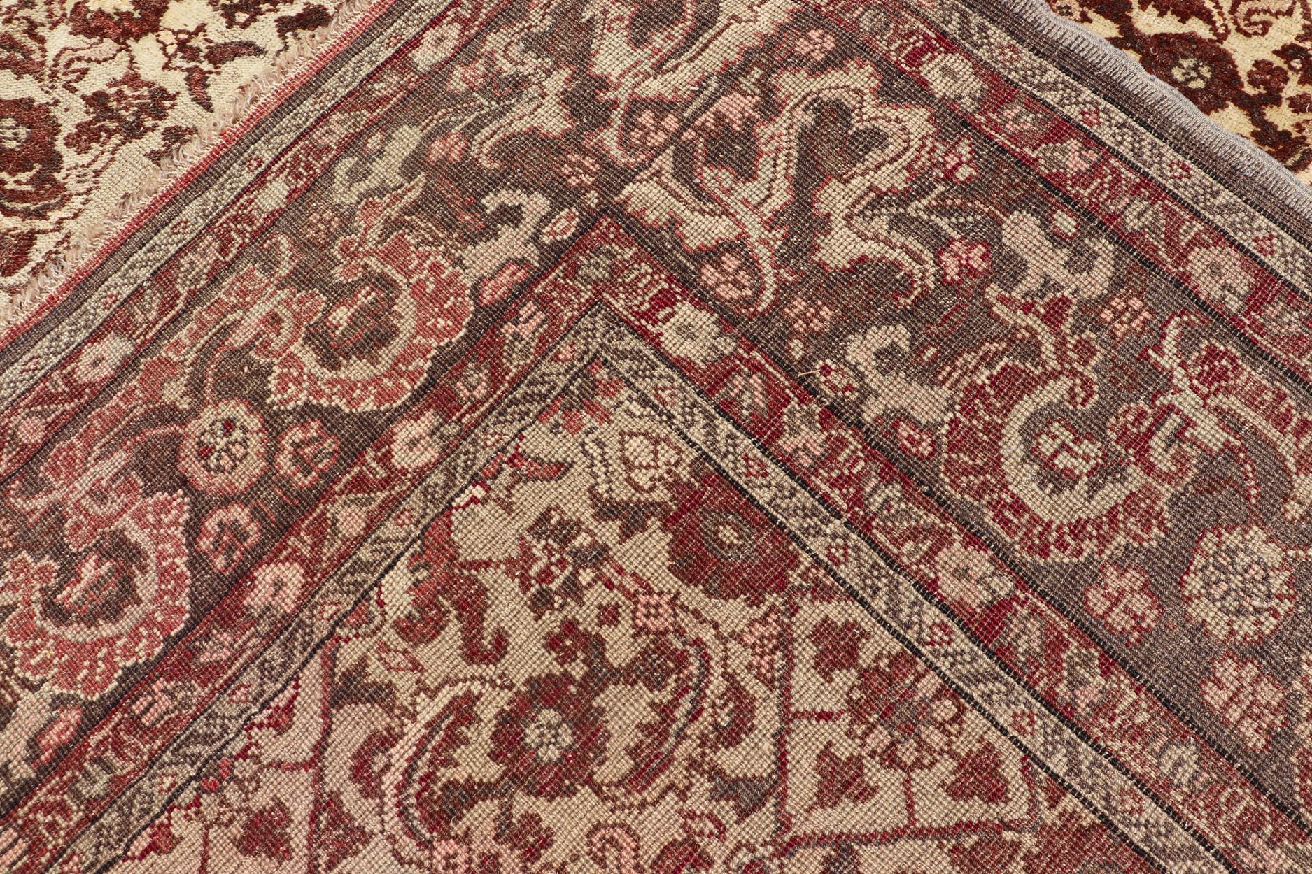 Antique Turkish Sivas Rug with Tan Background and Maroon, Eggplant, Brown Color  For Sale 8