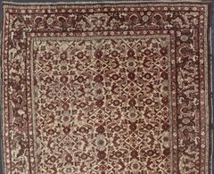 Antique Turkish Sivas Rug with Tan Background and Maroon, Eggplant, Brown Color