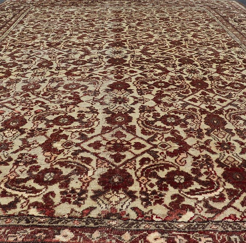 Antique Turkish Sivas Rug with Tan Background and Maroon, Eggplant, Brown Color  For Sale 1