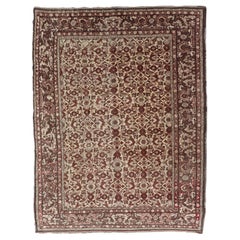 Antique Turkish Sivas Rug with Tan Background and Maroon, Eggplant, Brown Color 