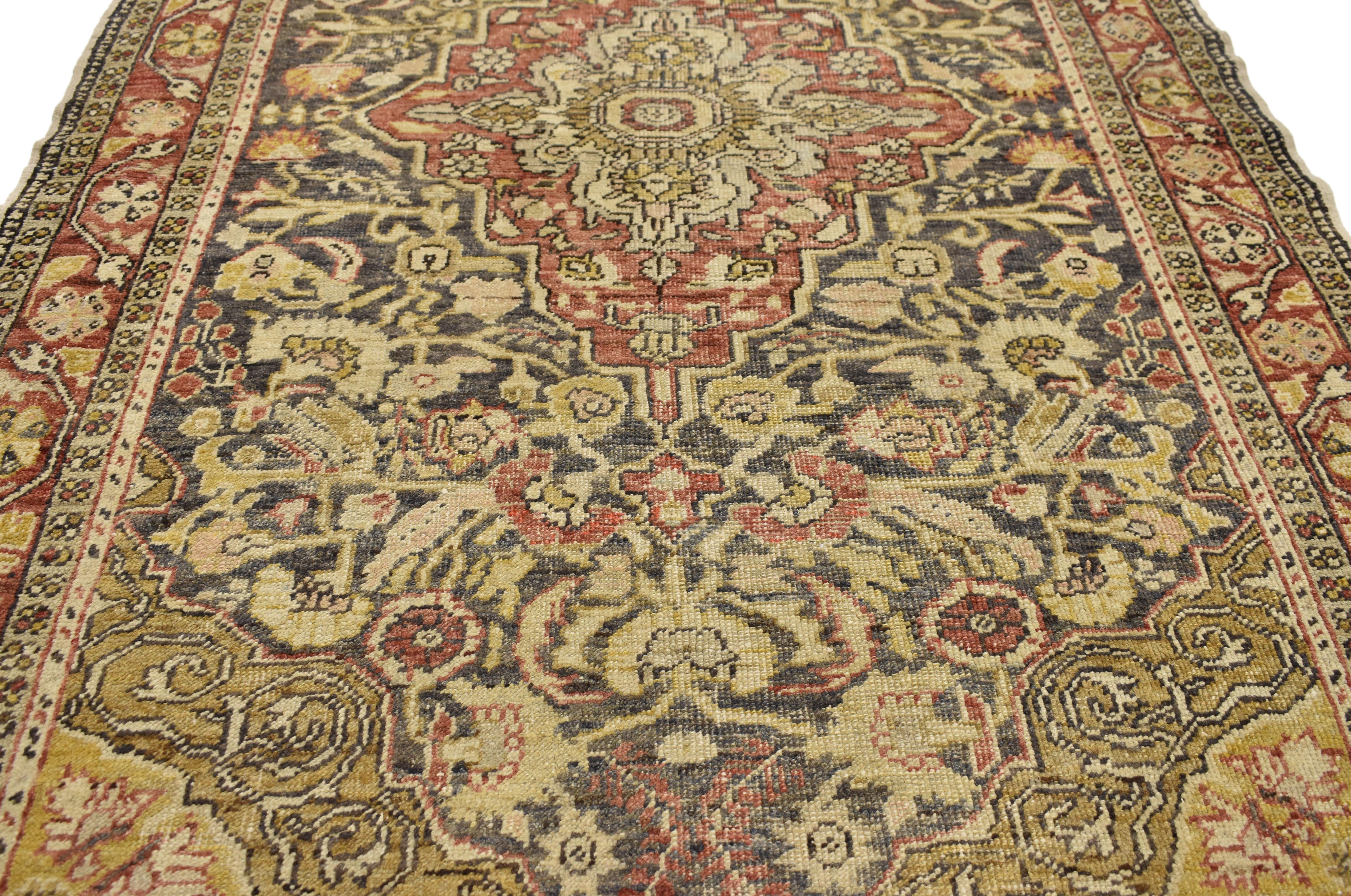 Hand-Knotted Antique Turkish Sivas Rug, Rustic Charm Meets Traditional Sensibility For Sale