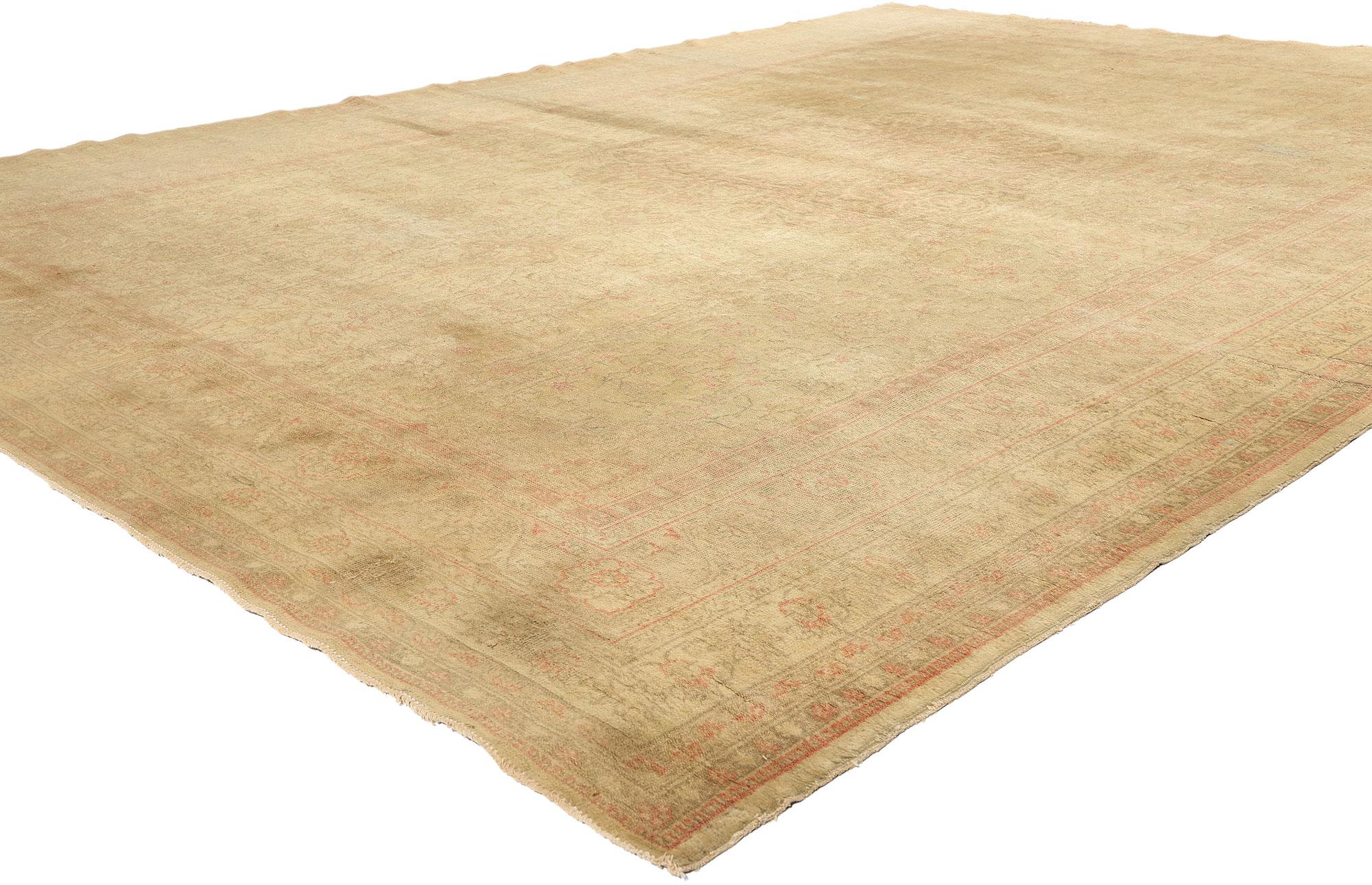 73154 Antique Turkish Sivas Rug, 09'10 x 13'06. With roots tracing back to Sivas in central Anatolia, Turkey, antique-wash Turkish Sivas rugs emanate vintage allure, courtesy of a unique treatment process. Embracing a sense of laid-back elegance,