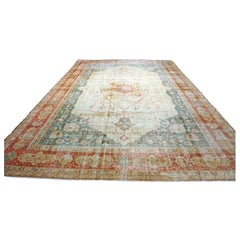 Antique Turkish Sivas Wool 14x19 Ivory, Blue & Red Handmade Oversized Area Rug