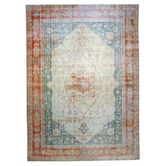 Antique Turkish Sivas Wool 14x19 Ivory, Blue & Red Handmade Oversized Area Rug