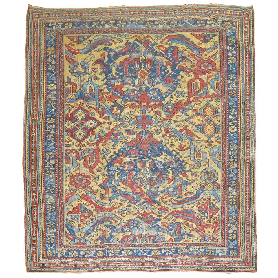 Modern-Design Antique Turkish Square Shaped Oushak Rug in Cream and ...