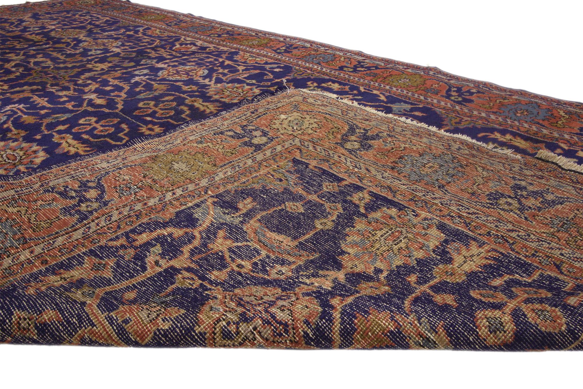 Hand-Knotted Antique Blue Turkish Sparta Rug Gallery Carpet For Sale