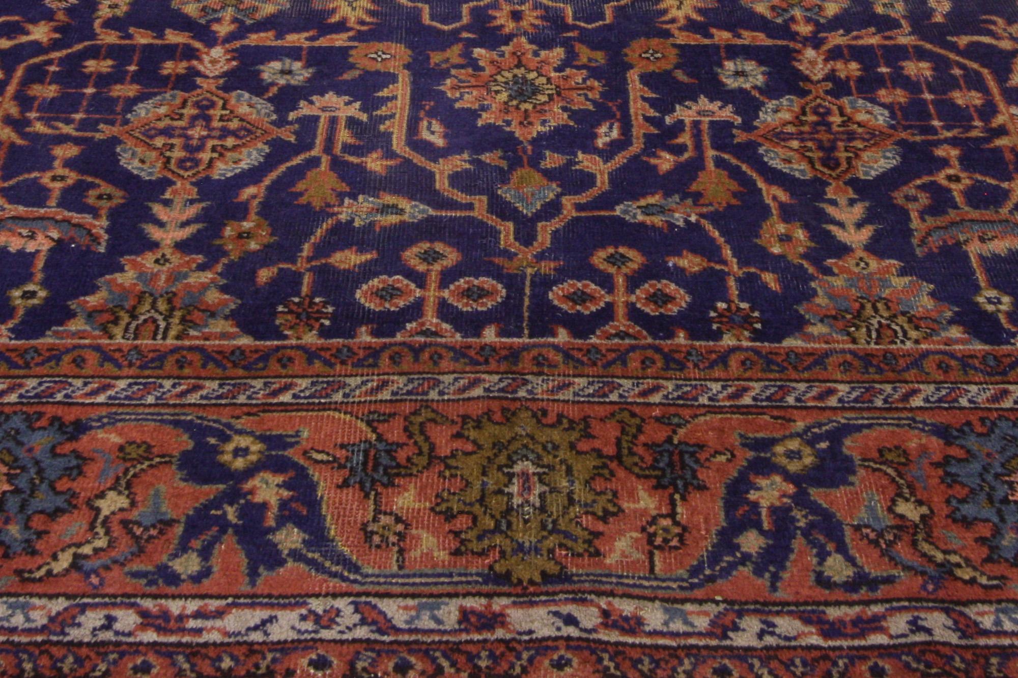 Victorian Antique Blue Turkish Sparta Rug Gallery Carpet For Sale