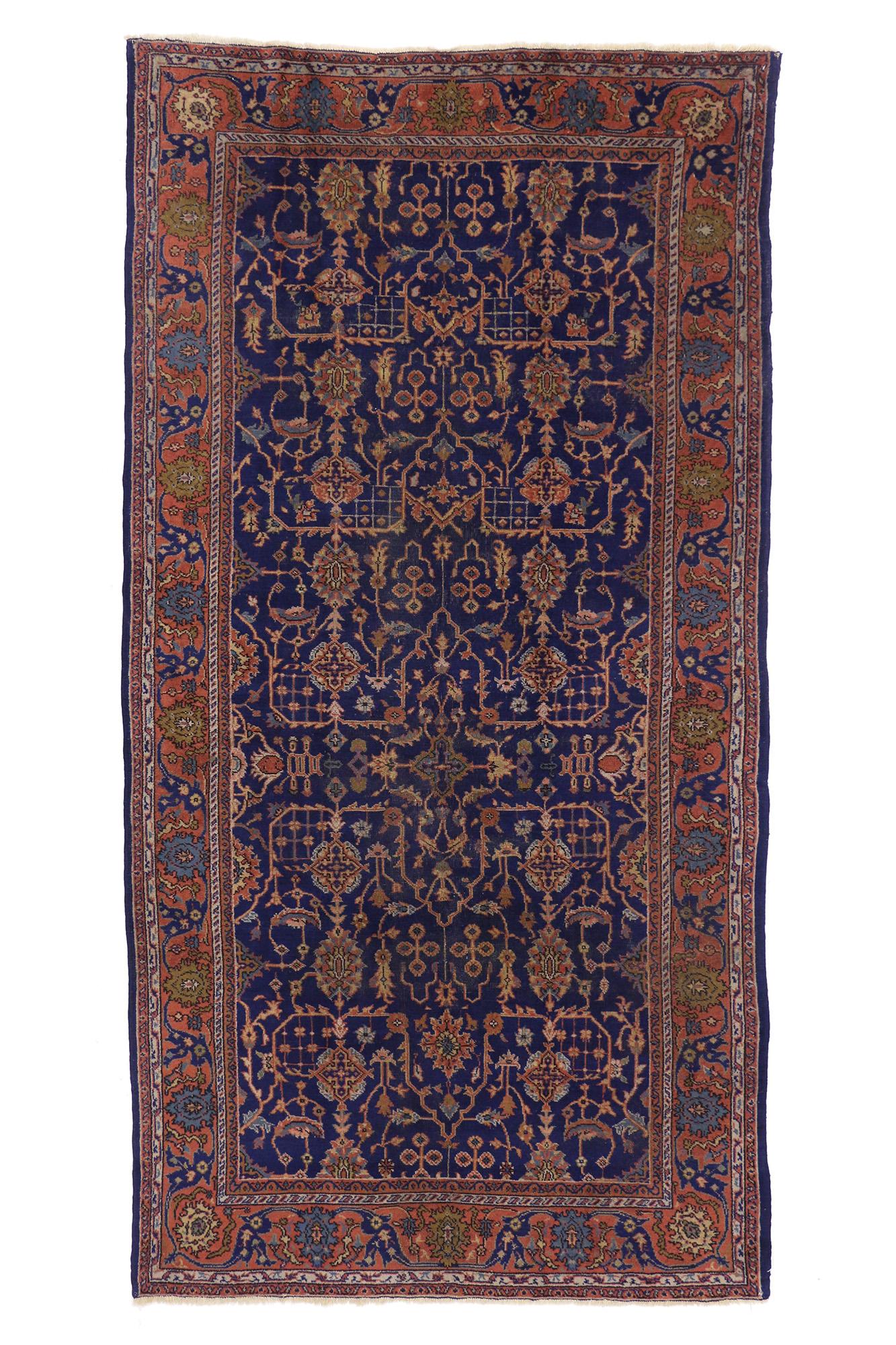 Antique Blue Turkish Sparta Rug Gallery Carpet In Good Condition For Sale In Dallas, TX