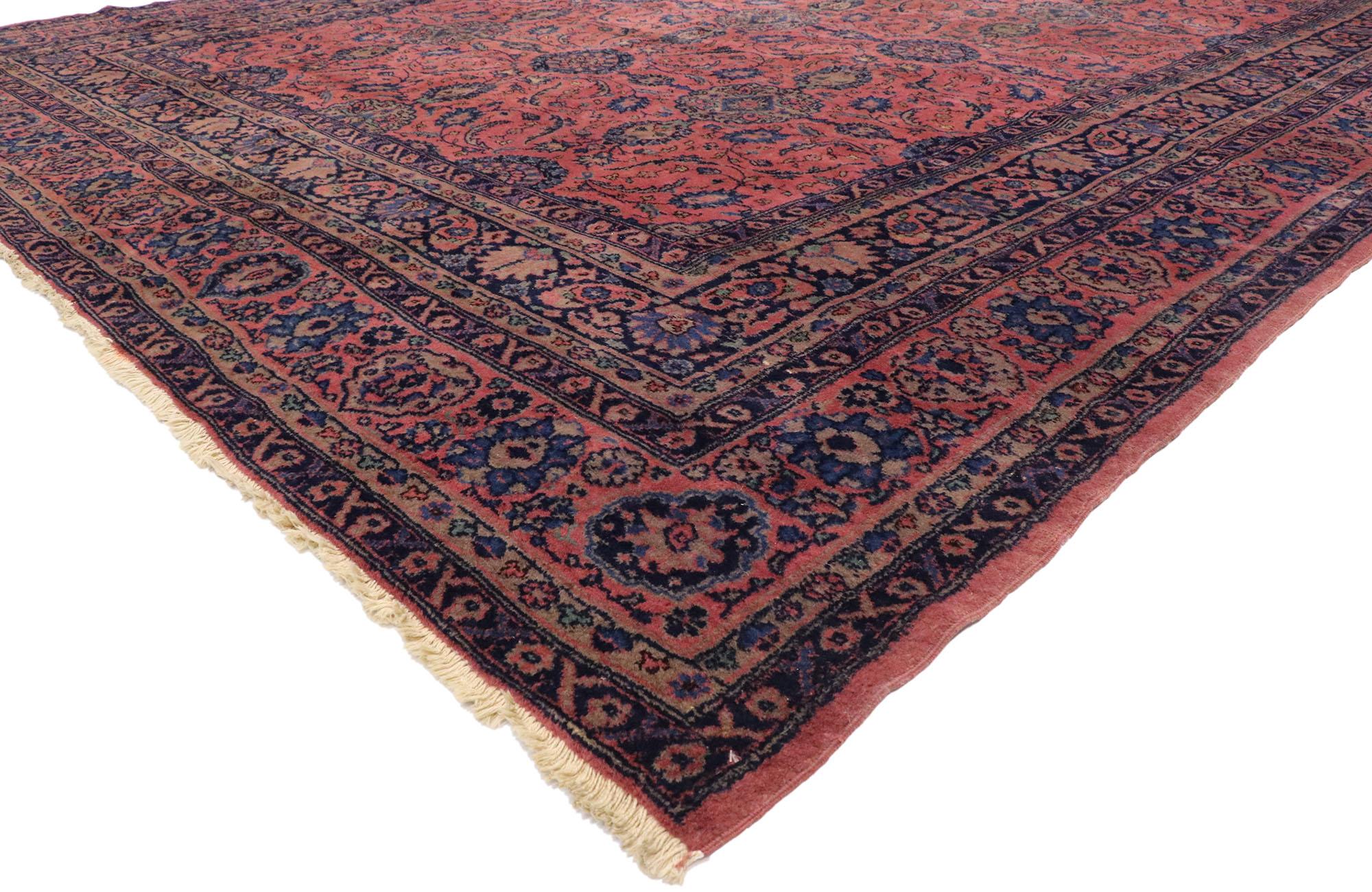 71994, antique Turkish Sparta Palace size rug with Luxe Regency Venetian style. Rich in color, texture and beguiling ambiance, this hand knotted wool palace size antique Turkish Sparta rug beautifully embodies a luxe Regency style with Venetian