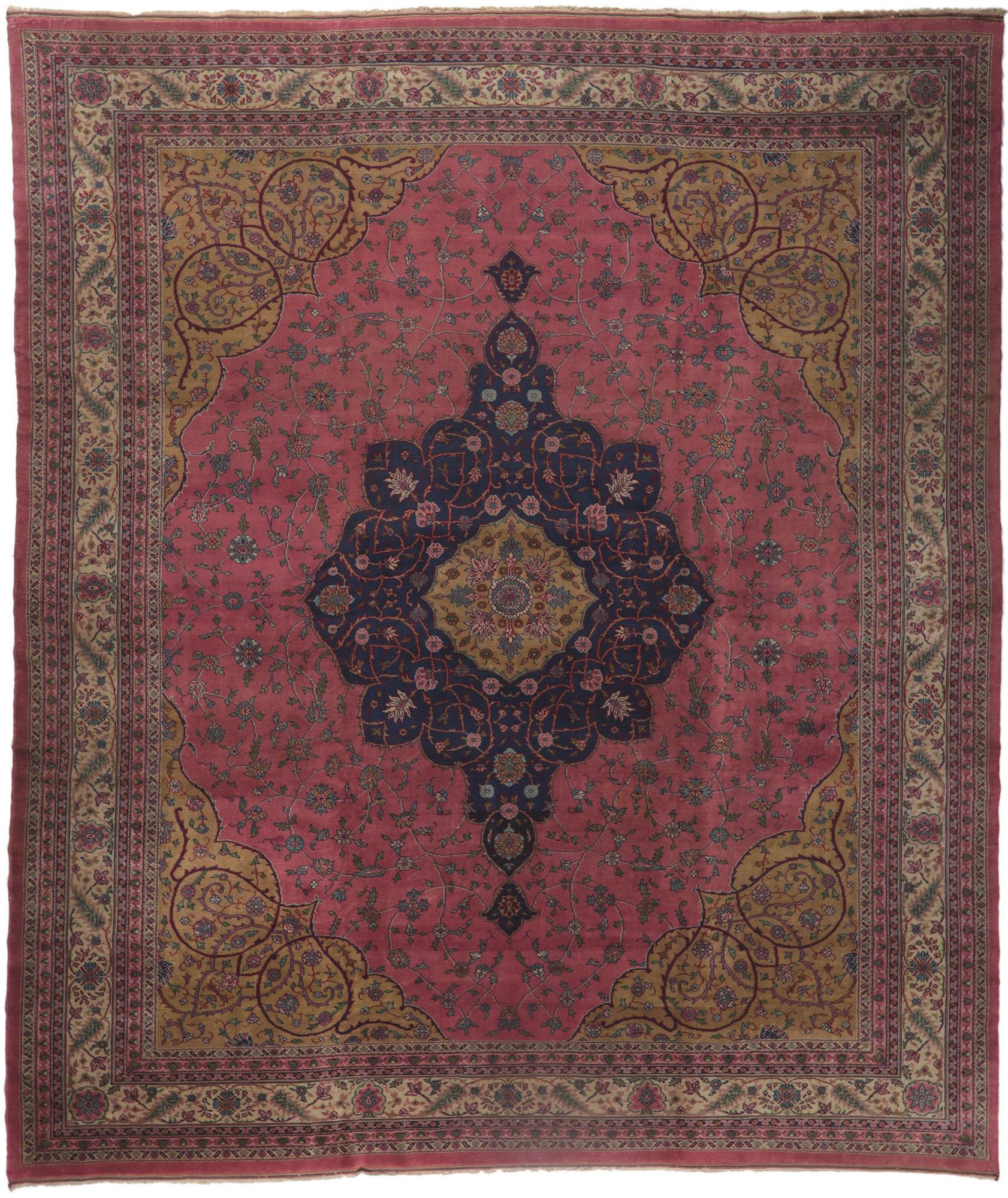 Antique Pink Turkish Sparta Rug, Art Nouveau Elegance Meets Baroque Opulence In Good Condition For Sale In Dallas, TX