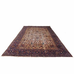 Antique Turkish Sparta Wool 9x12 Tan & Navy Handmade Area Rug