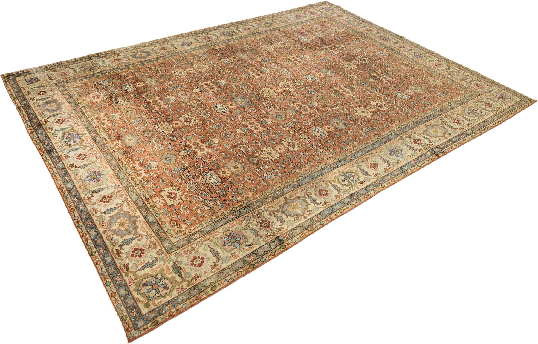 Antiker türkischer Sultanabad Rugs, handgeknüpft, 13.0x9.7 ft  - Rot, Elfenbein & Blau (Türkisch) im Angebot