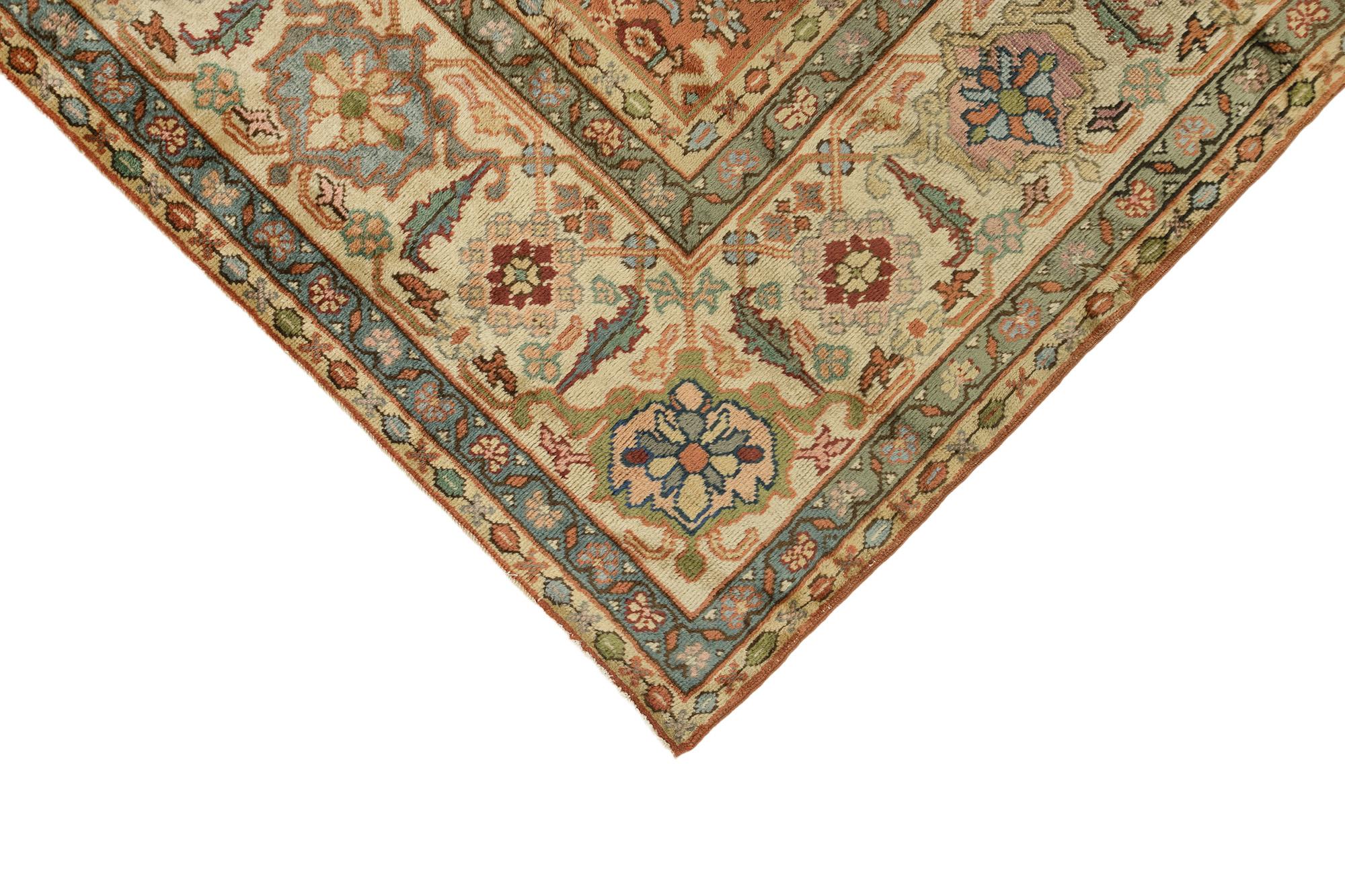 Antiker türkischer Sultanabad Rugs, handgeknüpft, 13.0x9.7 ft  - Rot, Elfenbein & Blau im Zustand „Gut“ im Angebot in North Bergen, NJ