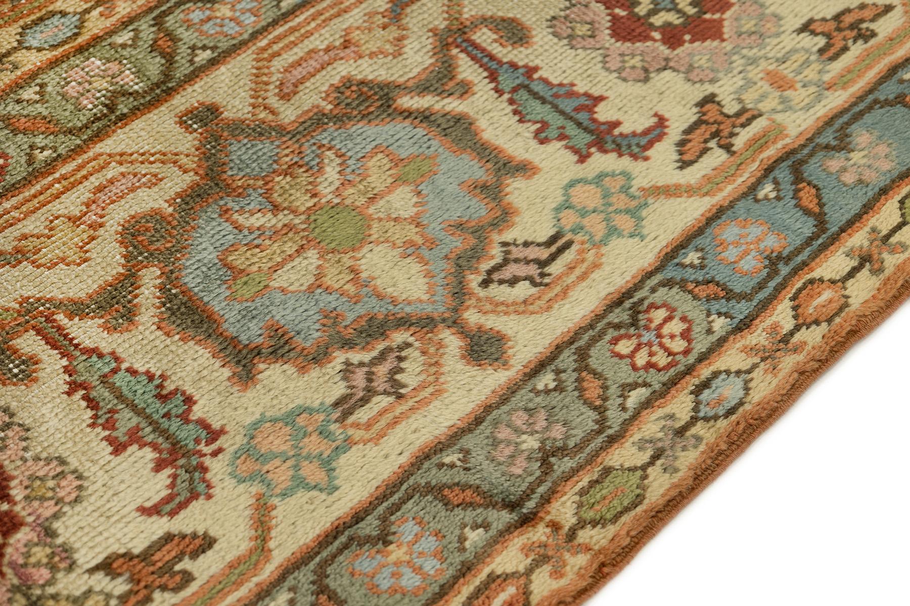 Antiker türkischer Sultanabad Rugs, handgeknüpft, 13.0x9.7 ft  - Rot, Elfenbein & Blau (Mitte des 20. Jahrhunderts) im Angebot