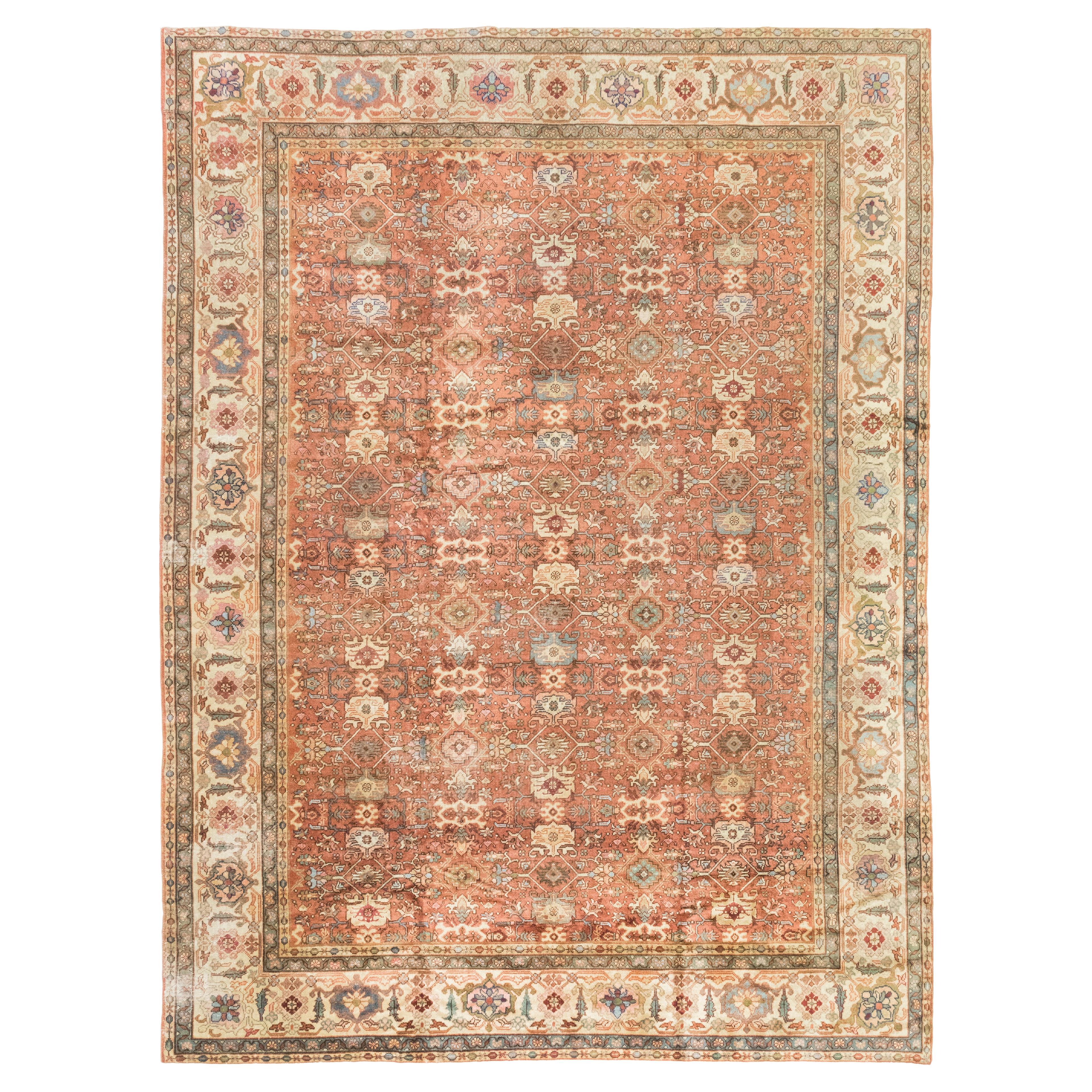 Antiker türkischer Sultanabad Rugs, handgeknüpft, 13.0x9.7 ft  - Rot, Elfenbein & Blau im Angebot