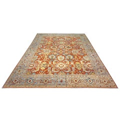 Antique Sultanabad Wool 9 x 12 Rust, Navy & Ivory Handmade Area Rug