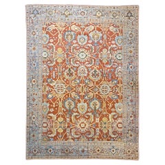 Antique Sultanabad Wool 9 x 12 Rust, Navy & Ivory Handmade Area Rug