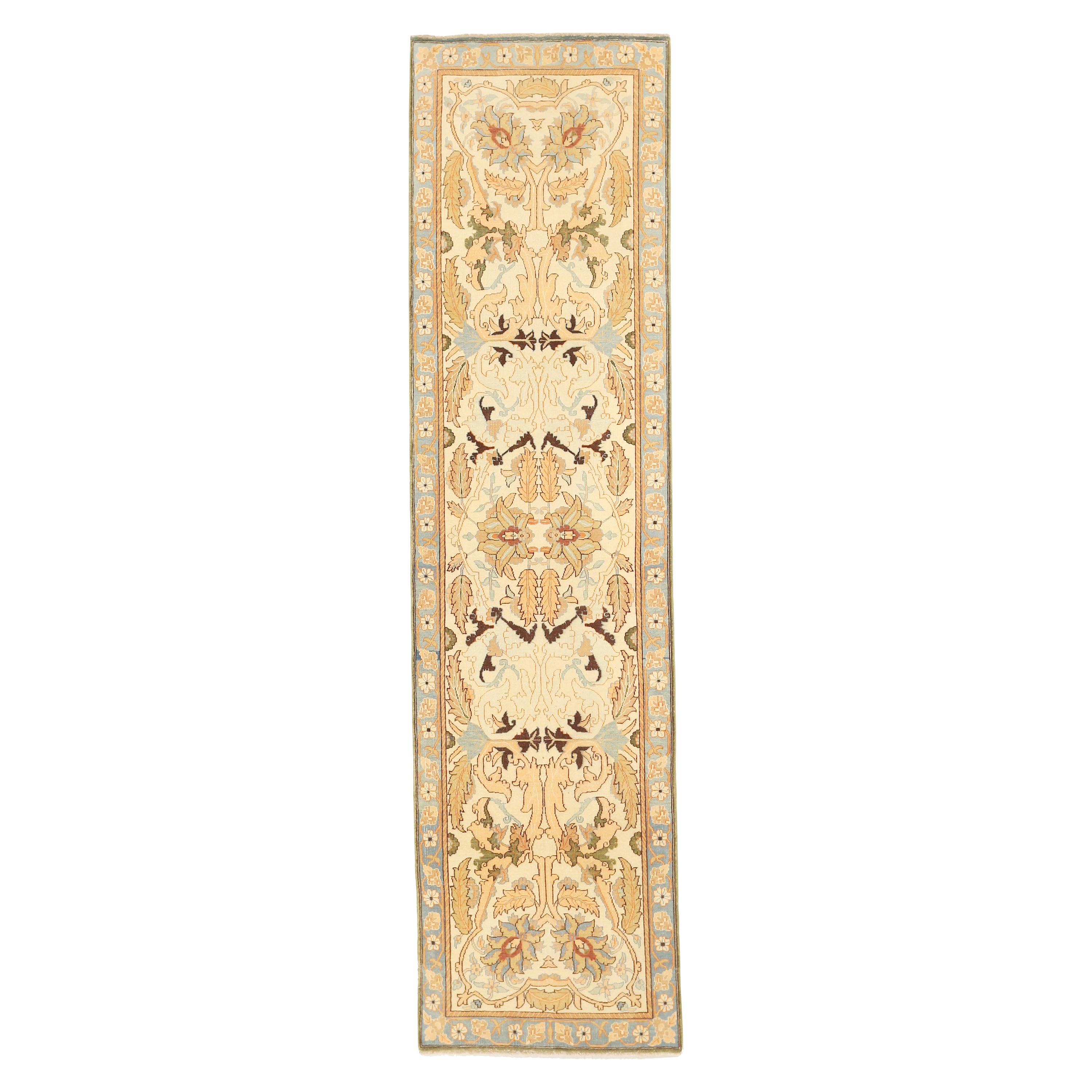 Tapis turc ancien de Tabriz avec motifs floraux gris et beige sur fond ivoire