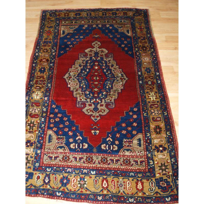 Antique Turkish Taspinar village rug of classic medallion design with clear reds and blues.

Taspinar is a small town on the central Anatolian plateau just south of Aksaray, it has a long standing tradition of making very fine rugs of which this