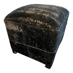 Ottomana/sgabello/pouf in tessuto turco antico (nero)