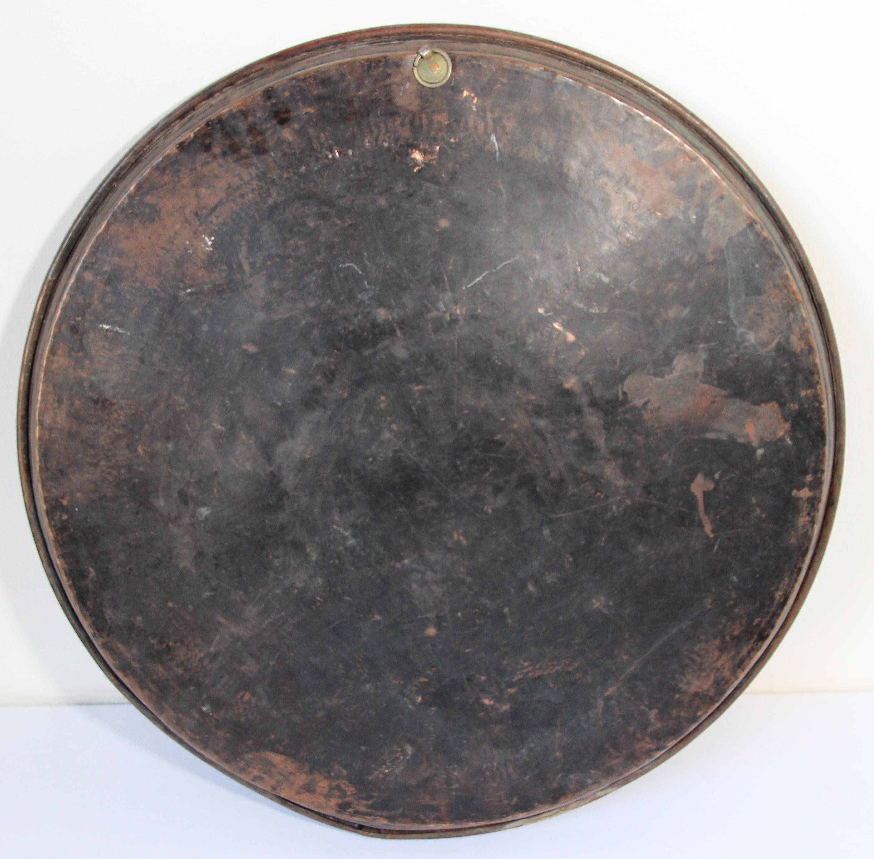 Antique Turkish Tinned Copper Circular Serving Tray For Sale 3