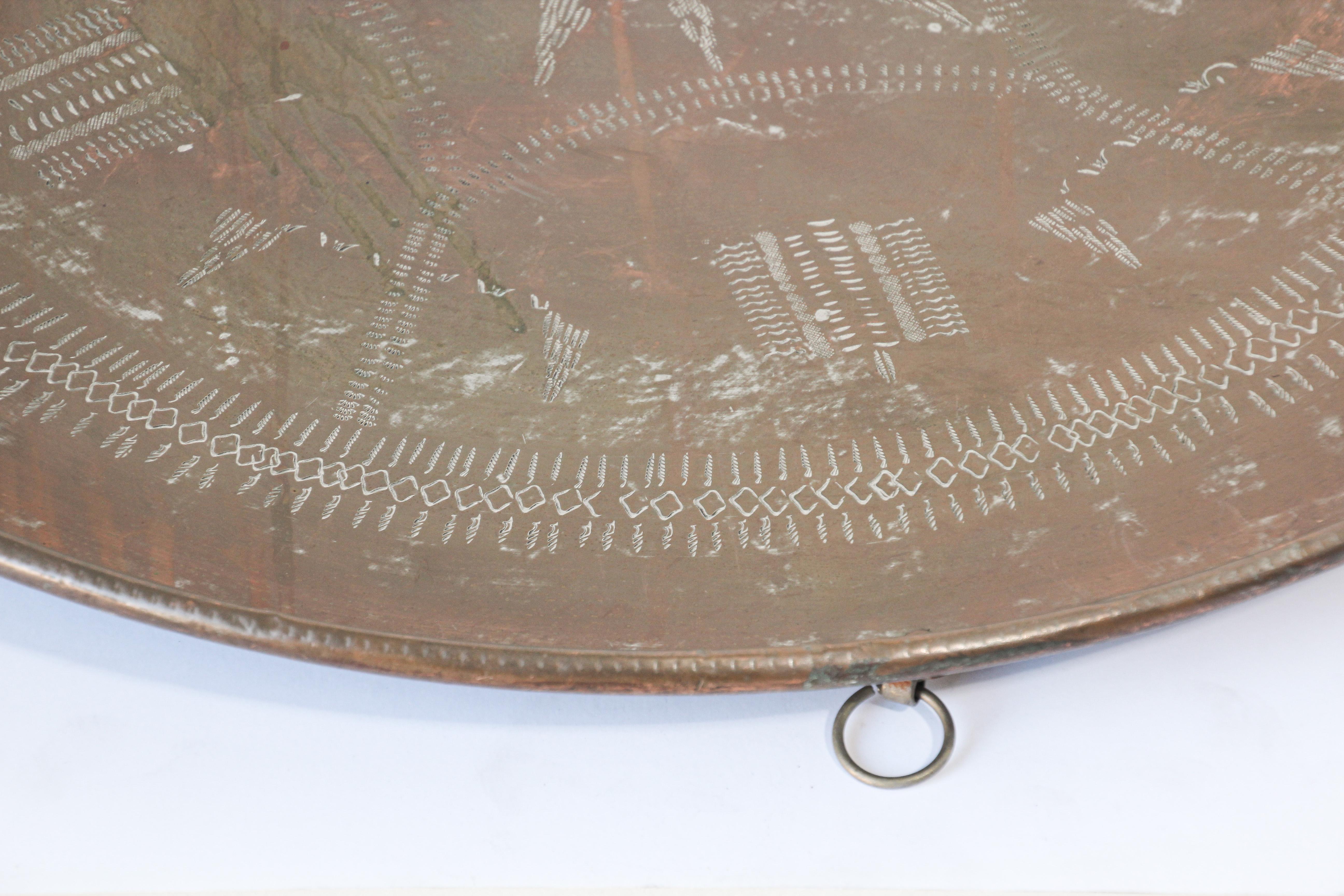 Antique Turkish Tinned Copper Circular Serving Tray For Sale 8