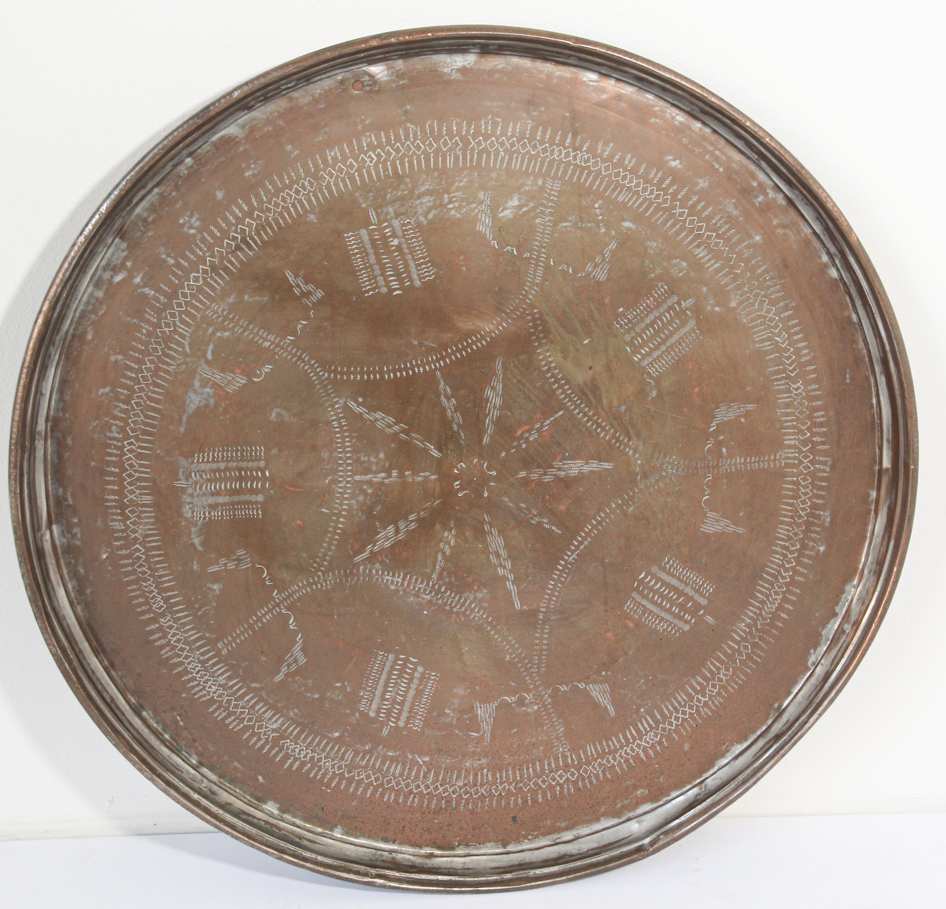 Antique Turkish Tinned Copper Circular Serving Tray For Sale 10