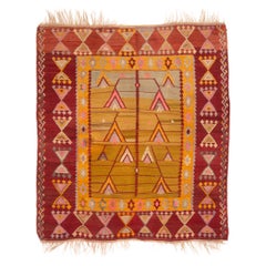 Antique Turkish Transitional Geometric Yellow Wool Kilim Rug
