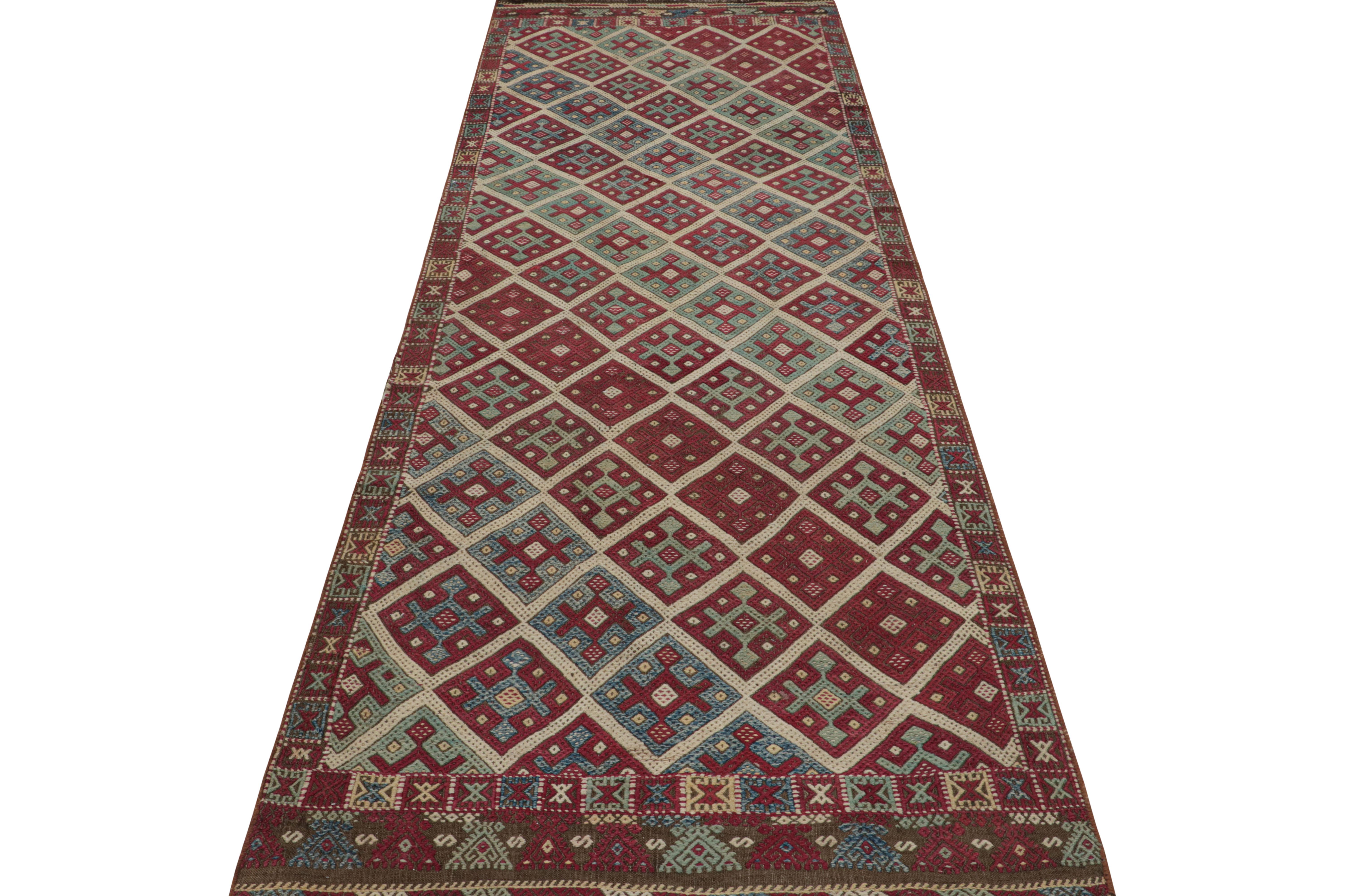 Early 20th Century Antique Turkish Transitional Red and Blue Wool Kilim by Rug & Kilim For Sale