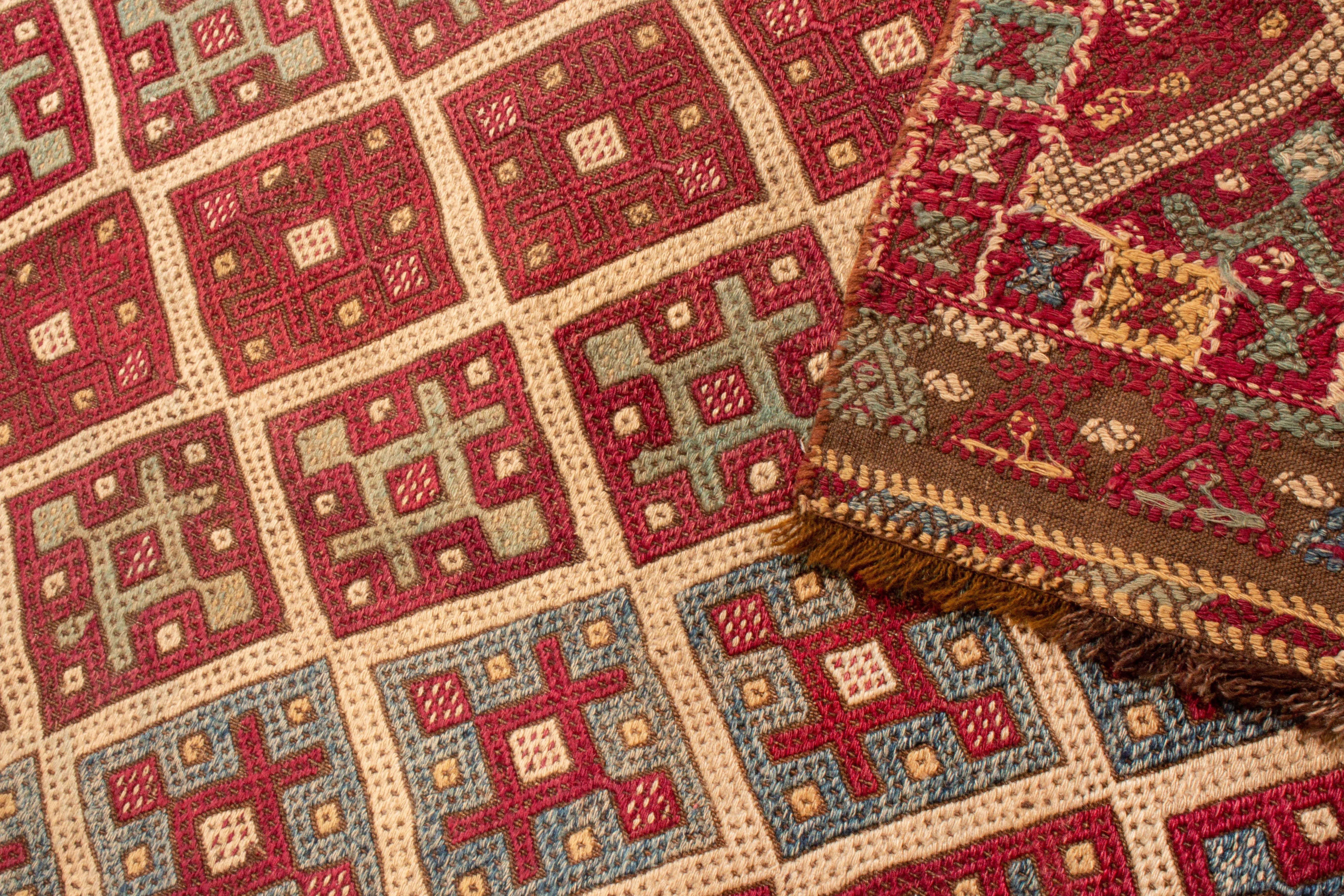 Early 20th Century Antique Turkish Transitional Red and Blue Wool Kilim by Rug & Kilim For Sale
