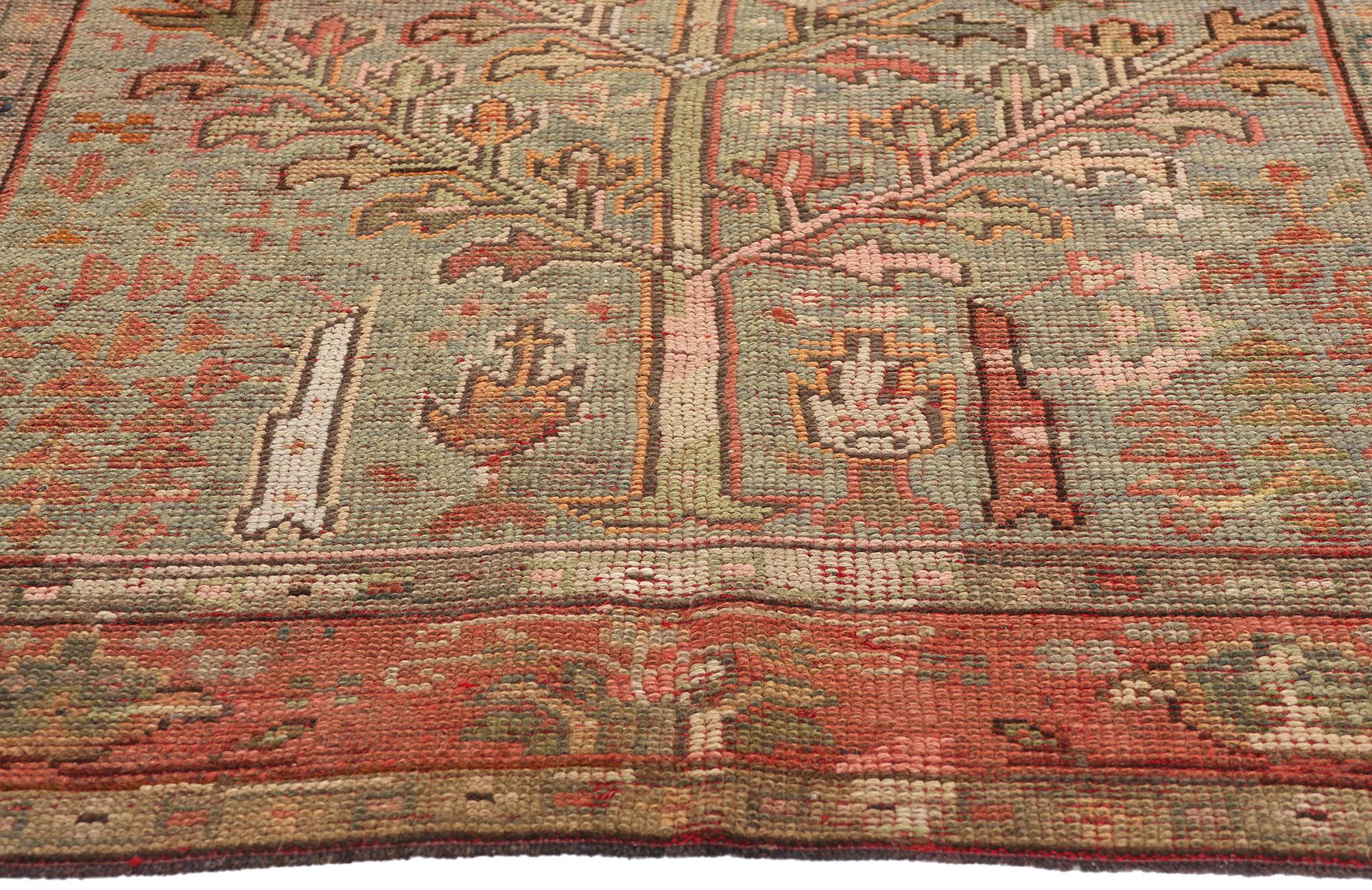 Antique Turkish Tree of Life Oushak Rug In Distressed Condition For Sale In Dallas, TX