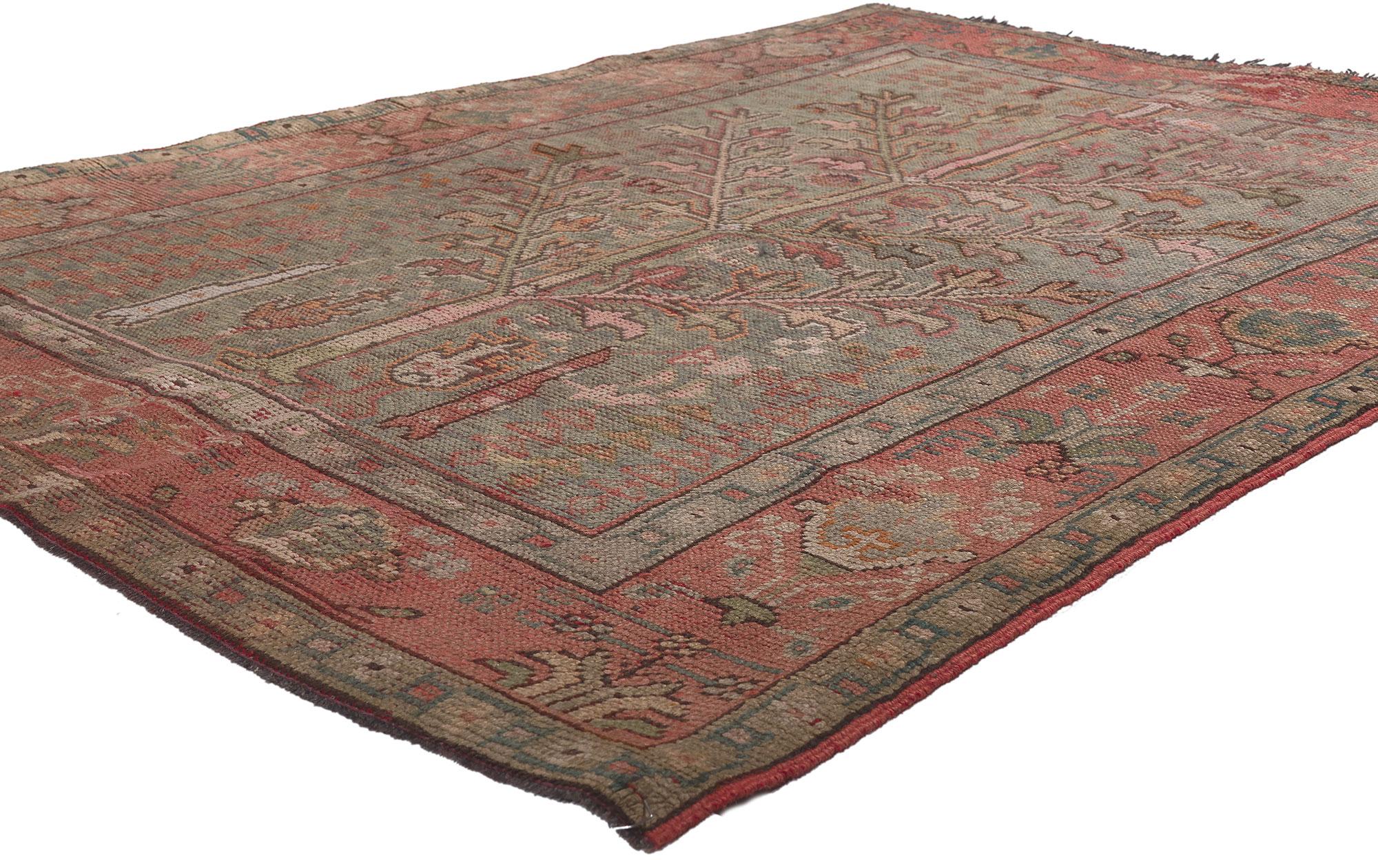 74049 Antique Turkish Oushak Rug, 04'09 x 06'05.
Cultured and beguiling with incredible detail and texture, this hand knotted wool antique Turkish Oushak rug will take on a global lived-in look that feels timeless while imparting a sense of warmth