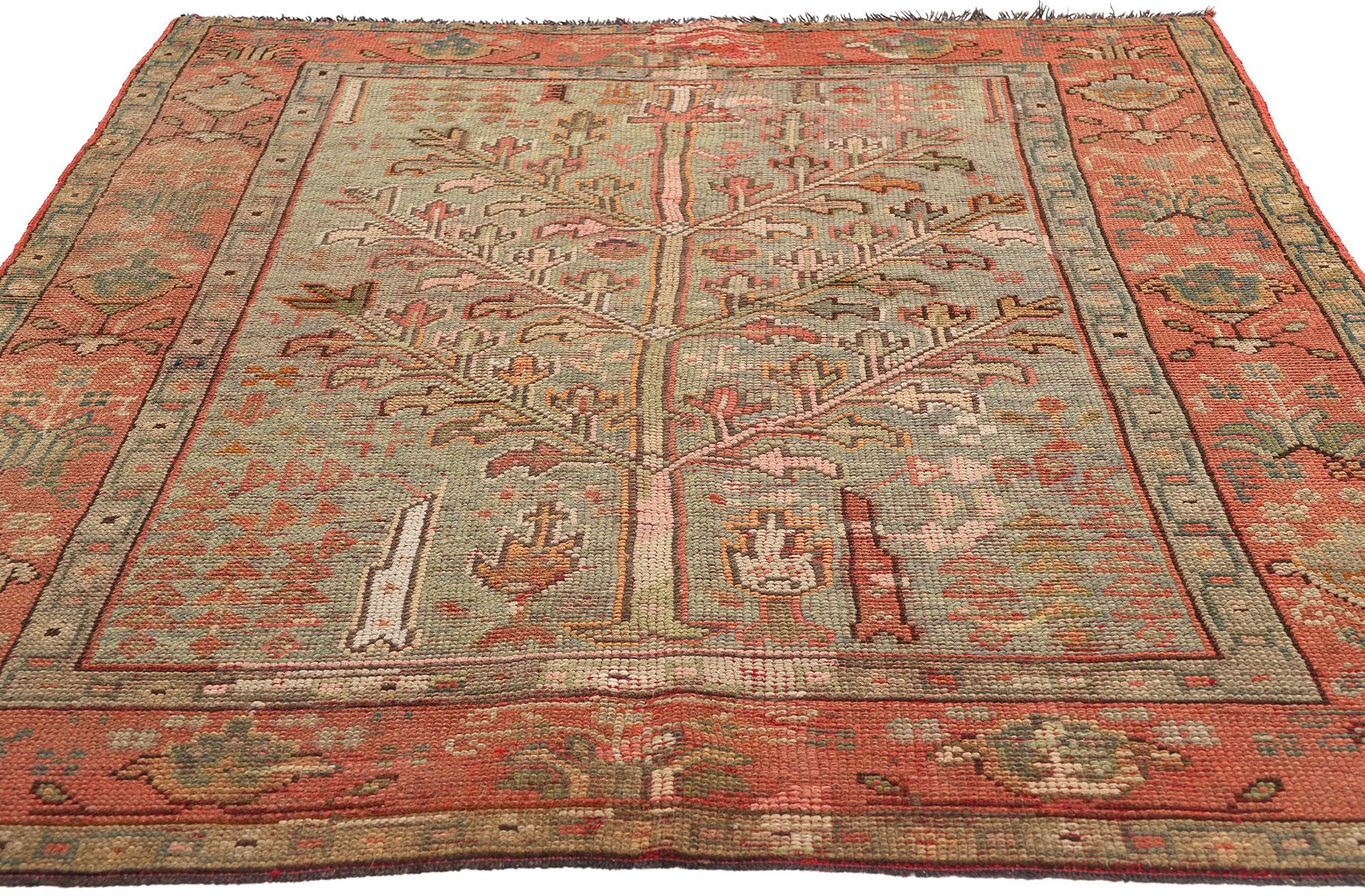Hand-Knotted Antique Turkish Tree of Life Oushak Rug For Sale