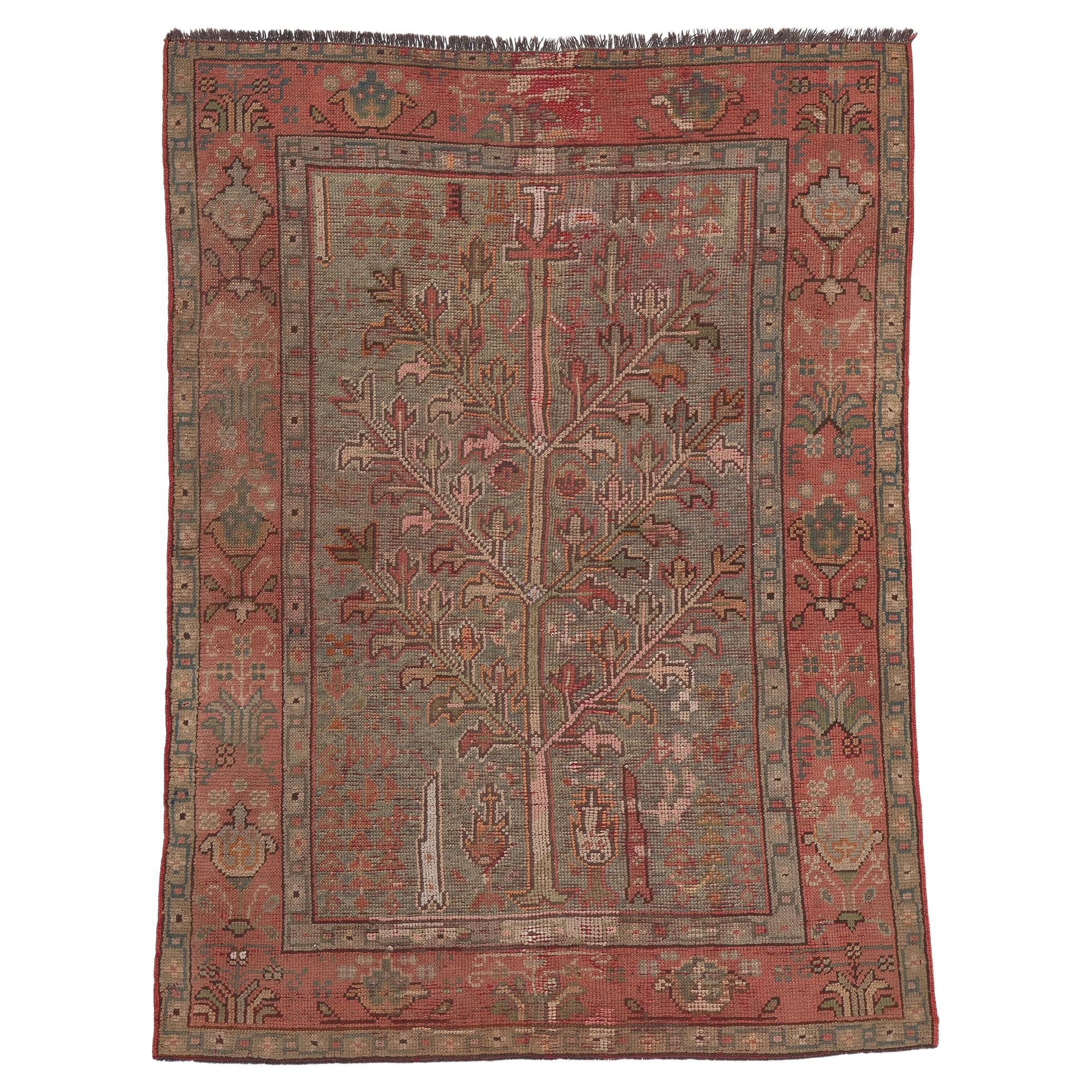 Antique Turkish Tree of Life Oushak Rug