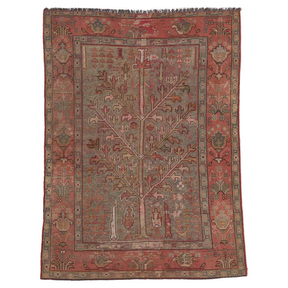 Turkish Hunting Rug Antique Colorful and Story-Filled Tree of Life Rug with Hunting Scene ...