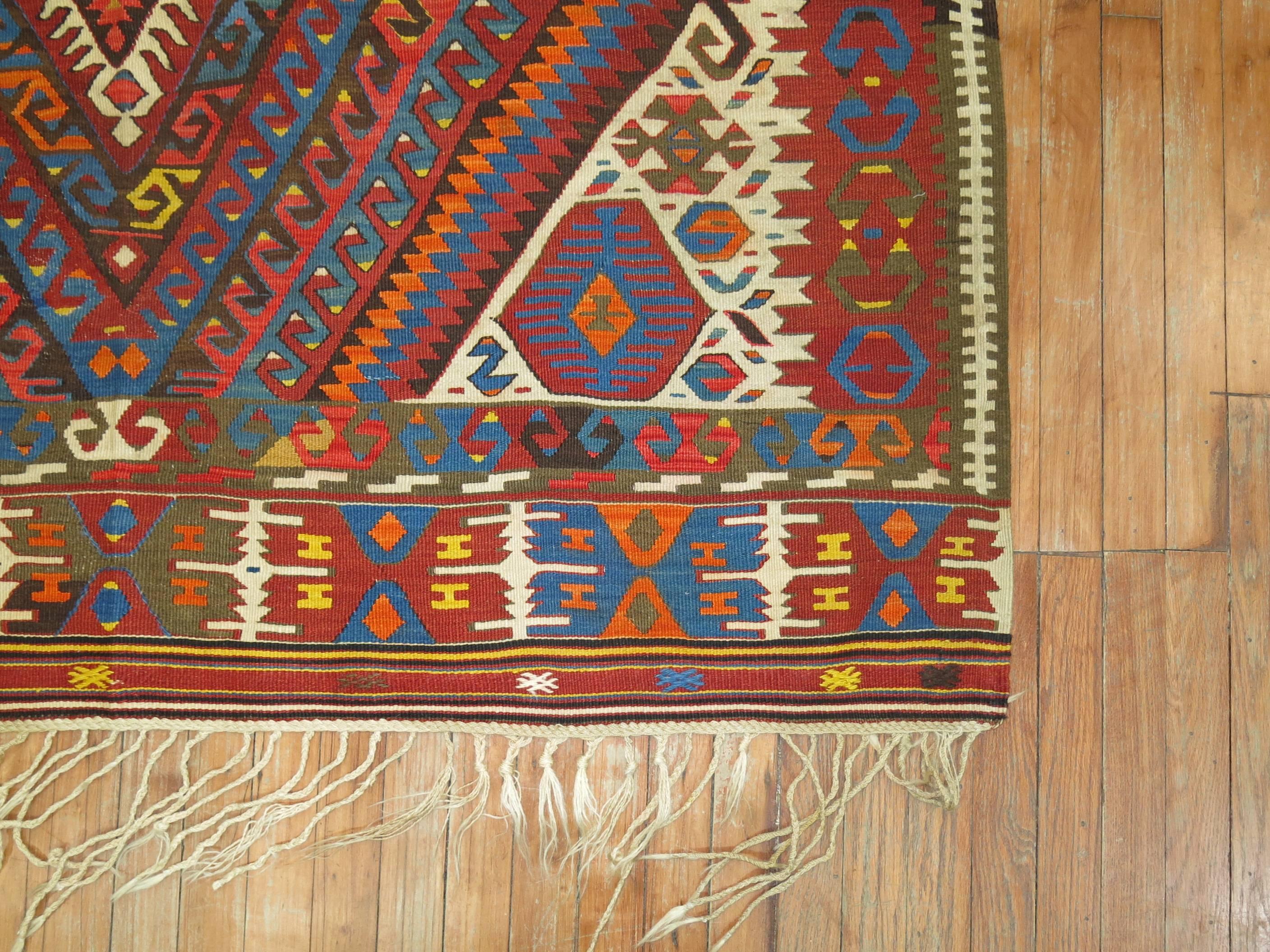 Hand-Woven Antique Square Turkish Tribal Kilim For Sale