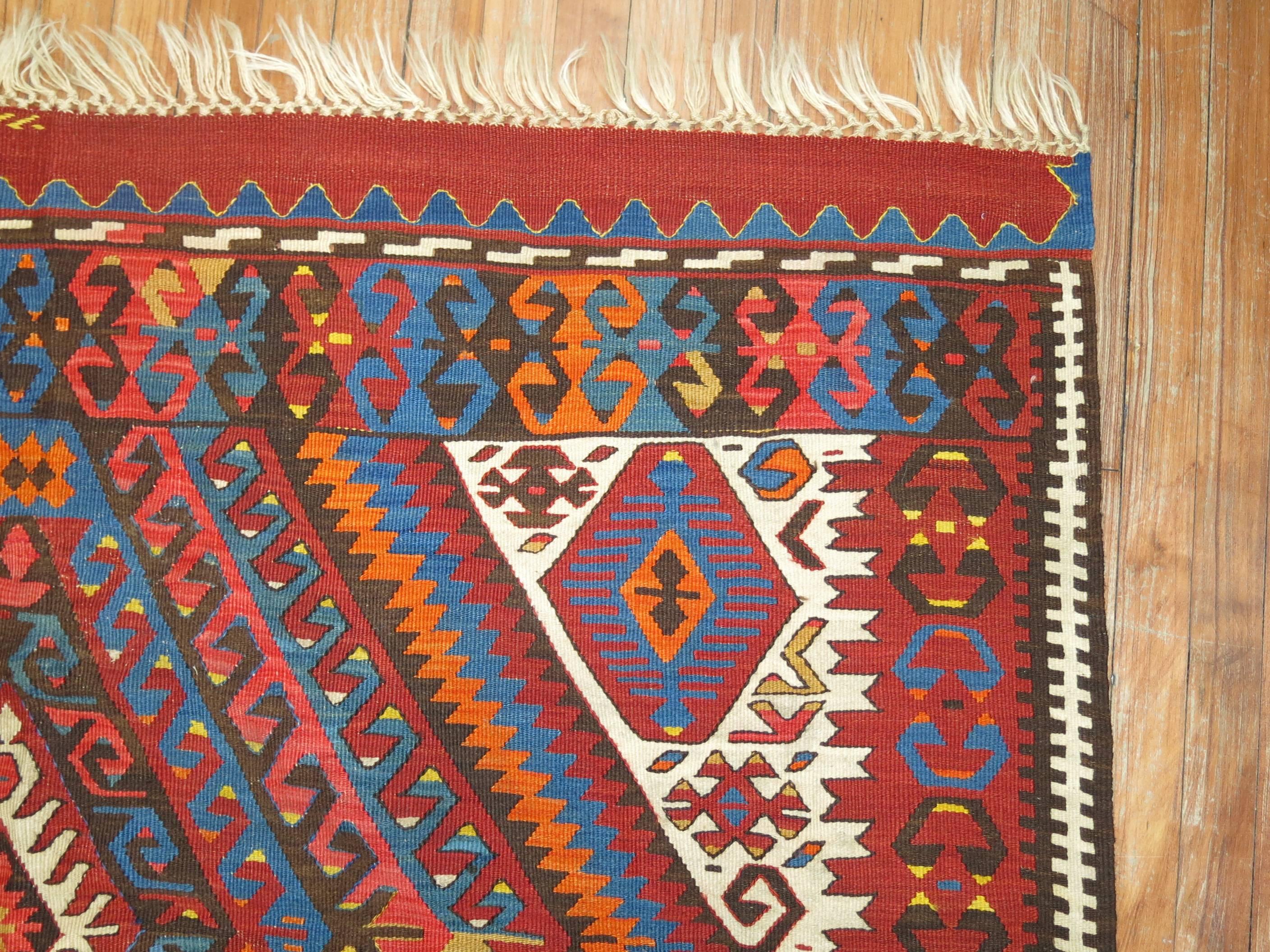 Antique Square Turkish Tribal Kilim In Good Condition For Sale In New York, NY