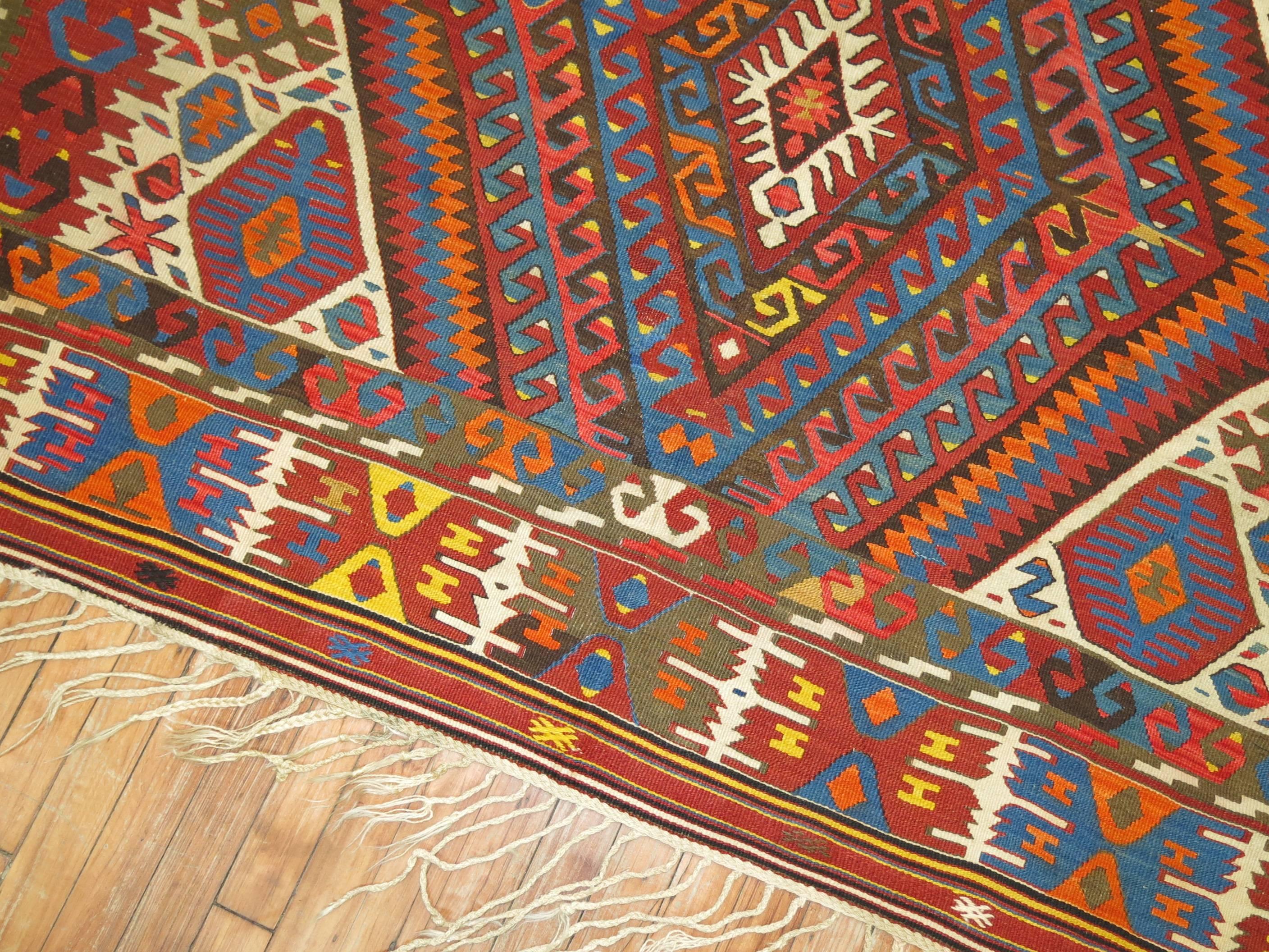 Wool Antique Square Turkish Tribal Kilim For Sale