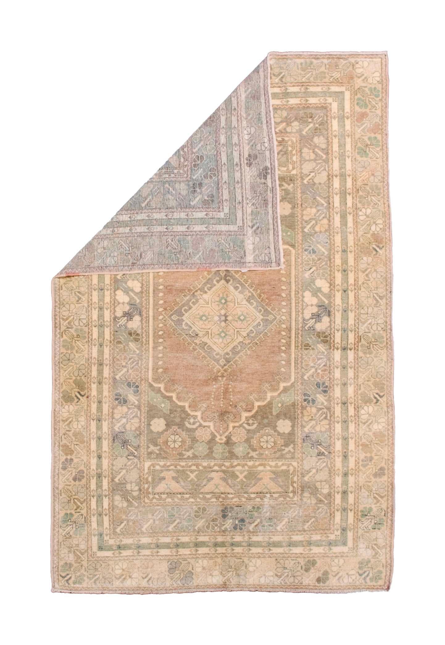 Antiker türkischer Stammes-Wollteppich 4'10