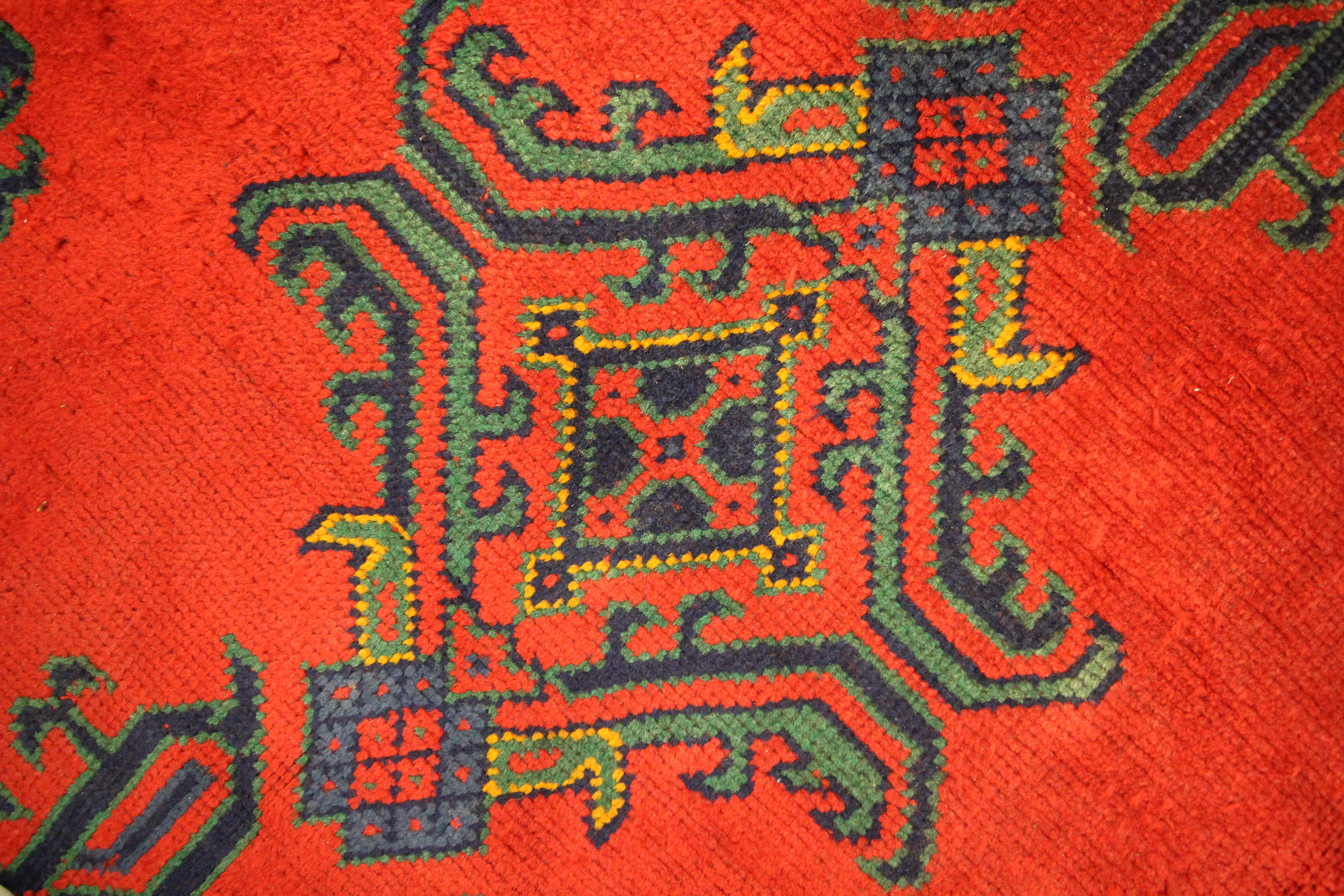 Woven Antique Turkish Ushak Rug Handwoven Oriental Red Wool Carpet For Sale