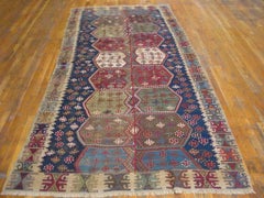 1850s Multi Geometric Antique Turkish Anatolian Flat-Weave 5'x10'8" Wool Carpet