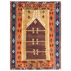 Tappeto da preghiera a trama piatta dell'Anatolia turca del XIX secolo ( 3'7" x 4'10" - 109 x 147)