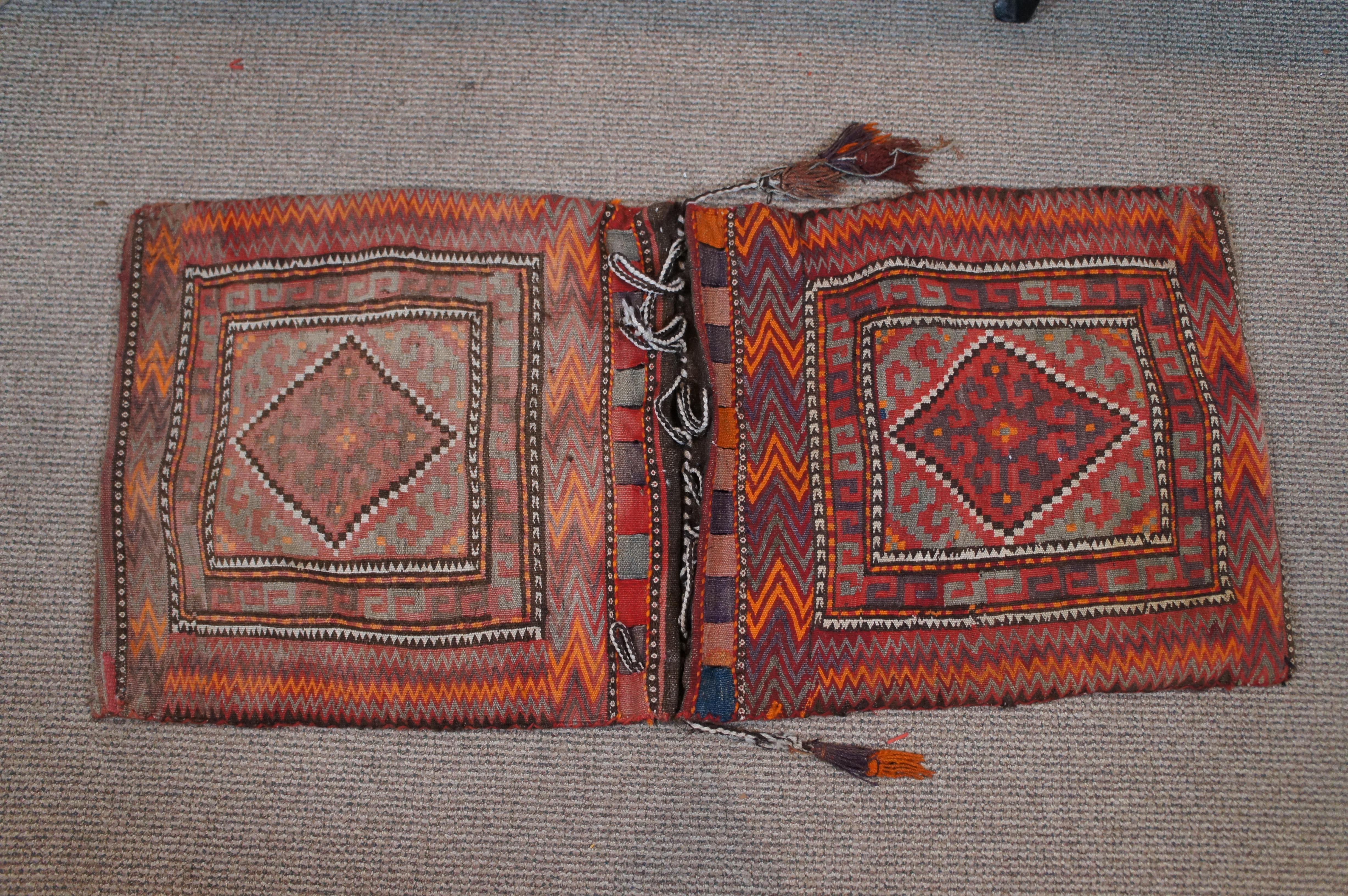 Antique Turkish Woven Wool Camel Saddlebag Kilim Saddle Blanket 50