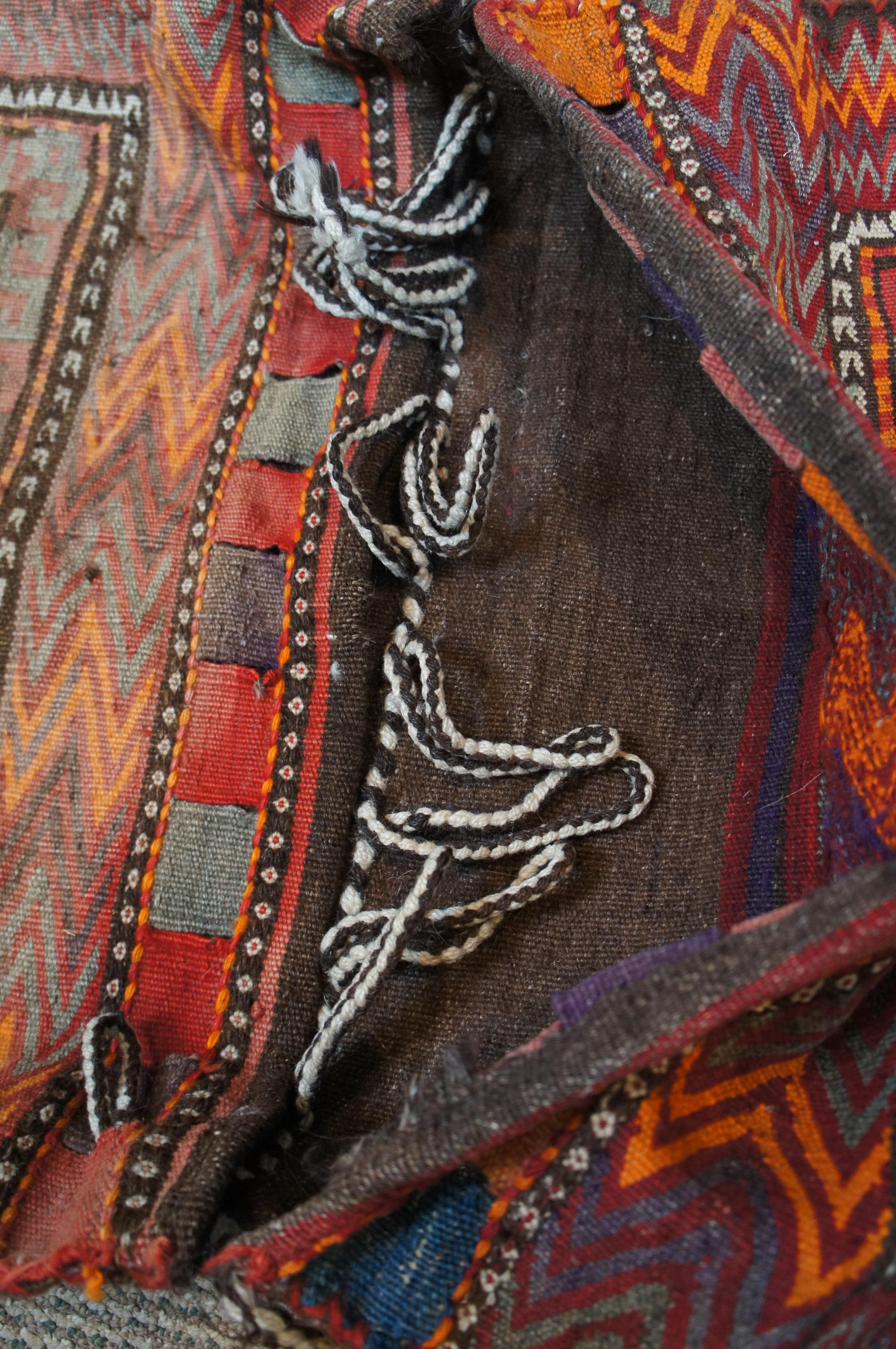 Antique Turkish Woven Wool Camel Saddlebag Kilim Saddle Blanket 50