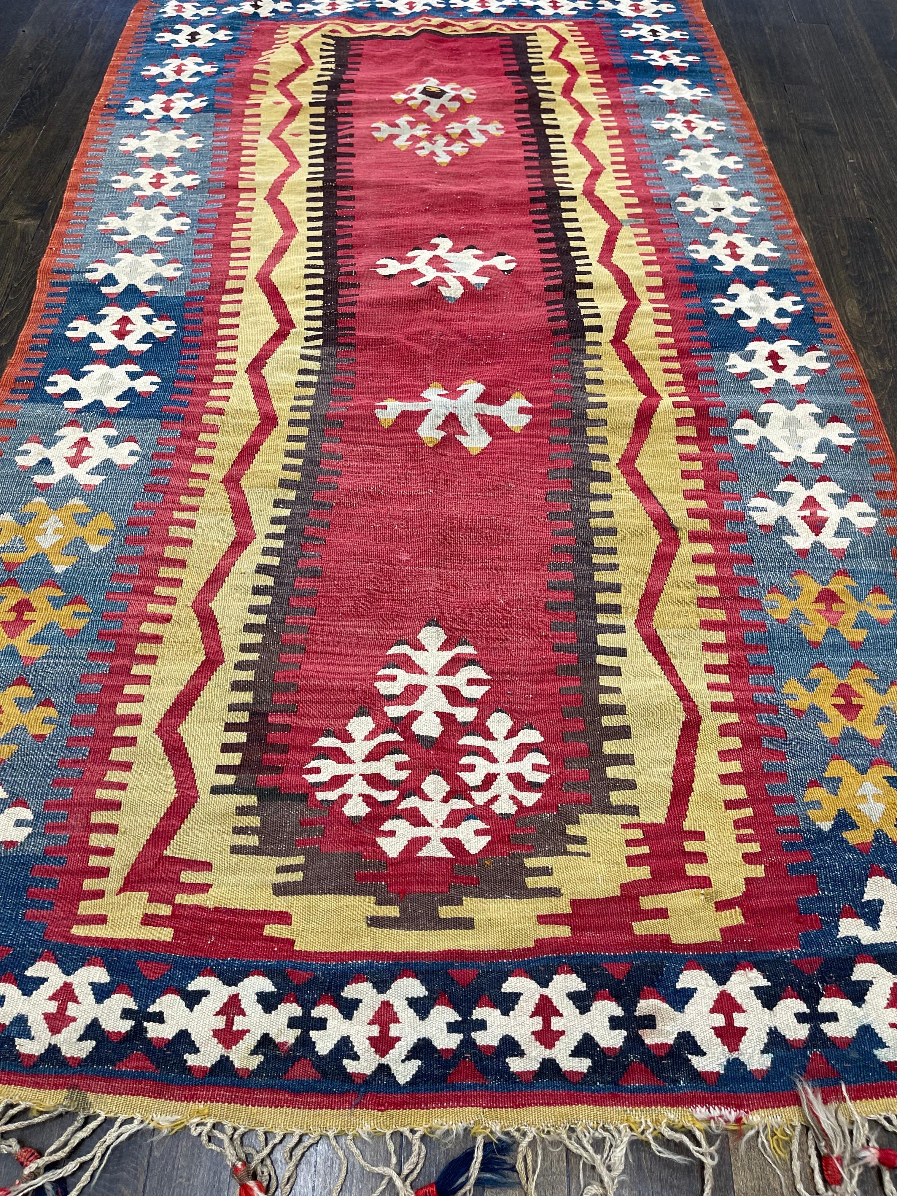 Kilim Antique Turkish Yoruk Kilm, circa 1900 For Sale