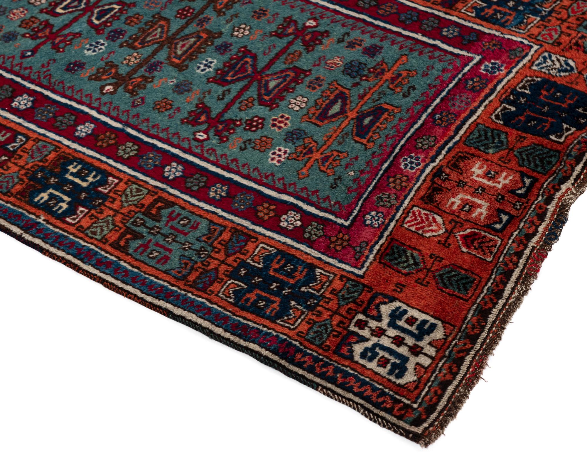 Hand-Knotted Antique Turkish Tribal Prayer Rug Woven in South-Eastern Anatolia Blue and Red For Sale